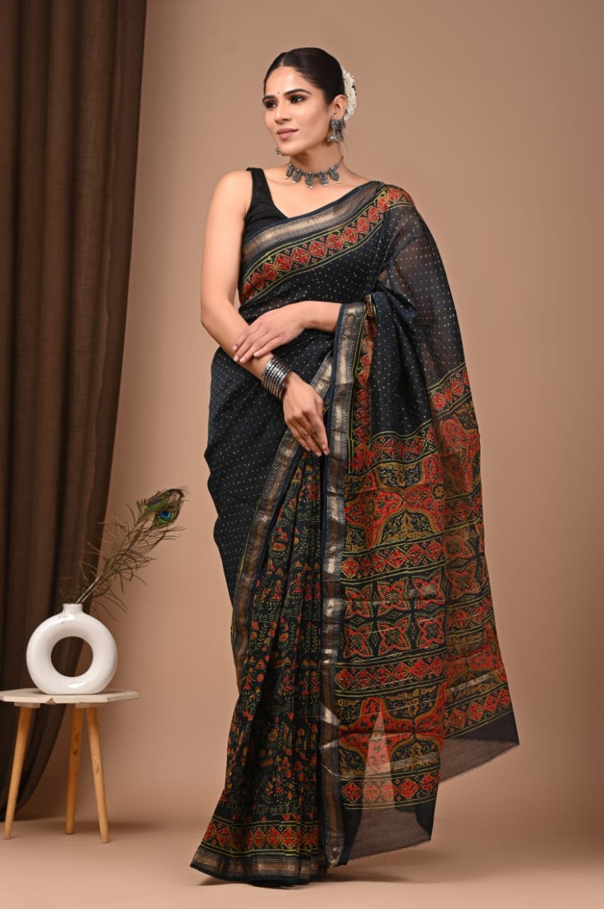 Maheshwari Hand Block Printed Saree