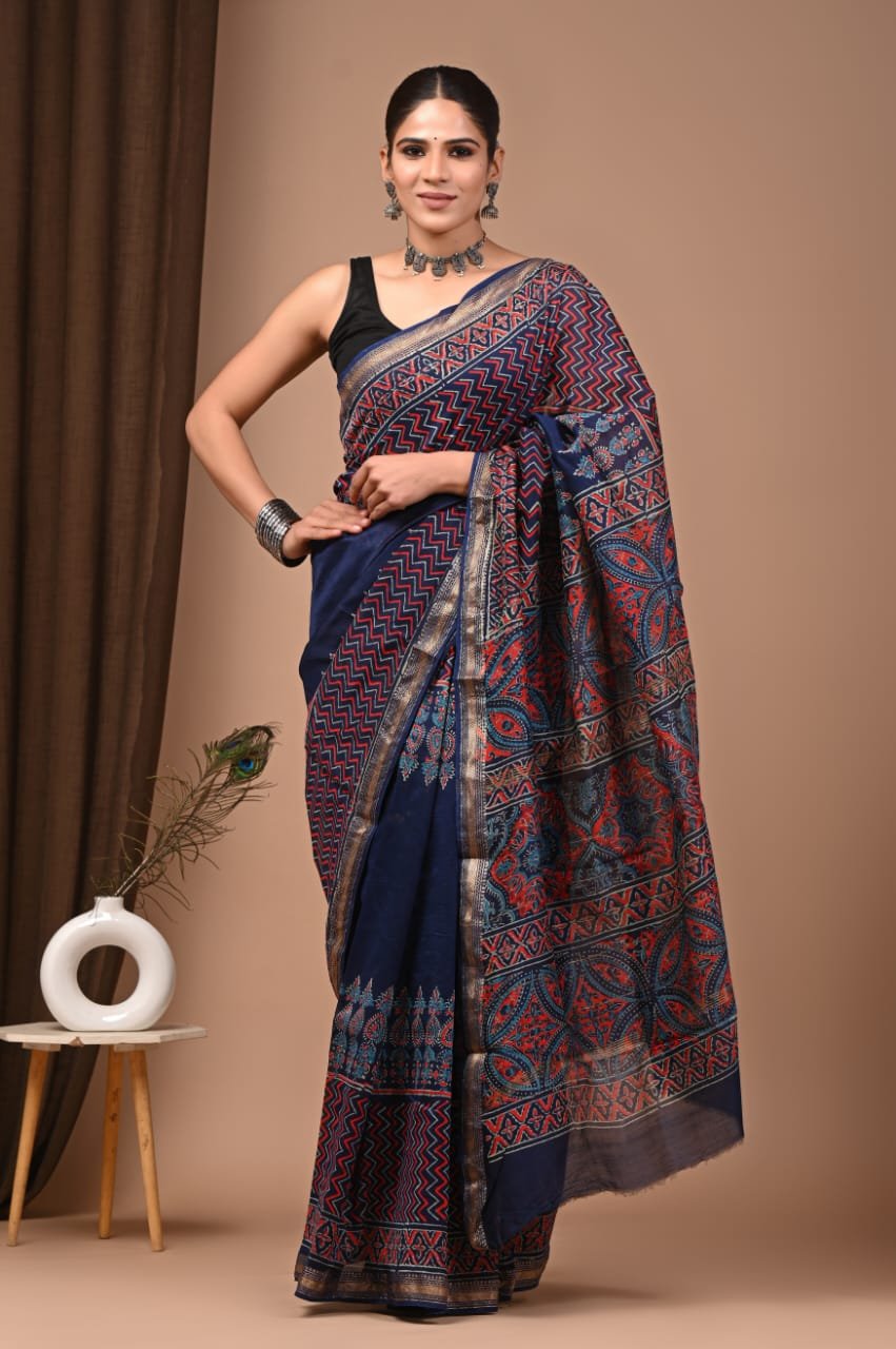 Maheshwari Hand Block Printed Saree