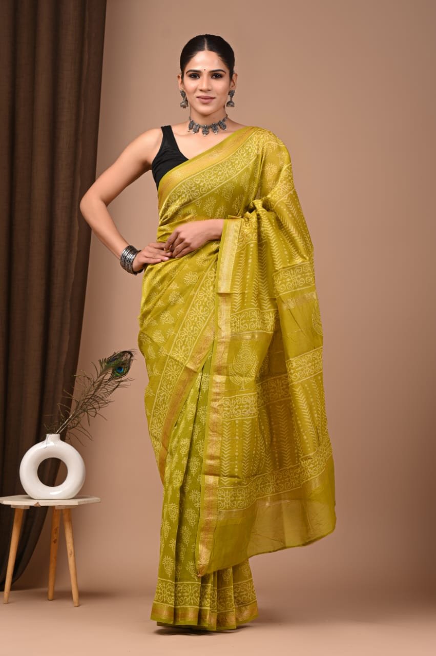 Maheshwari Hand Block Printed Saree
