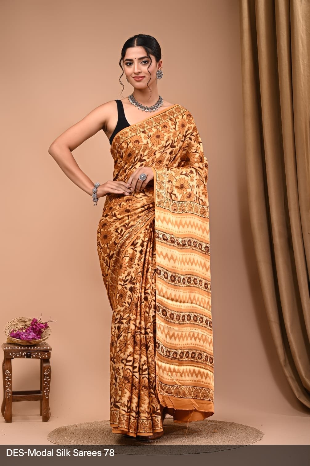 Maheshwari Hand Block Printed Saree