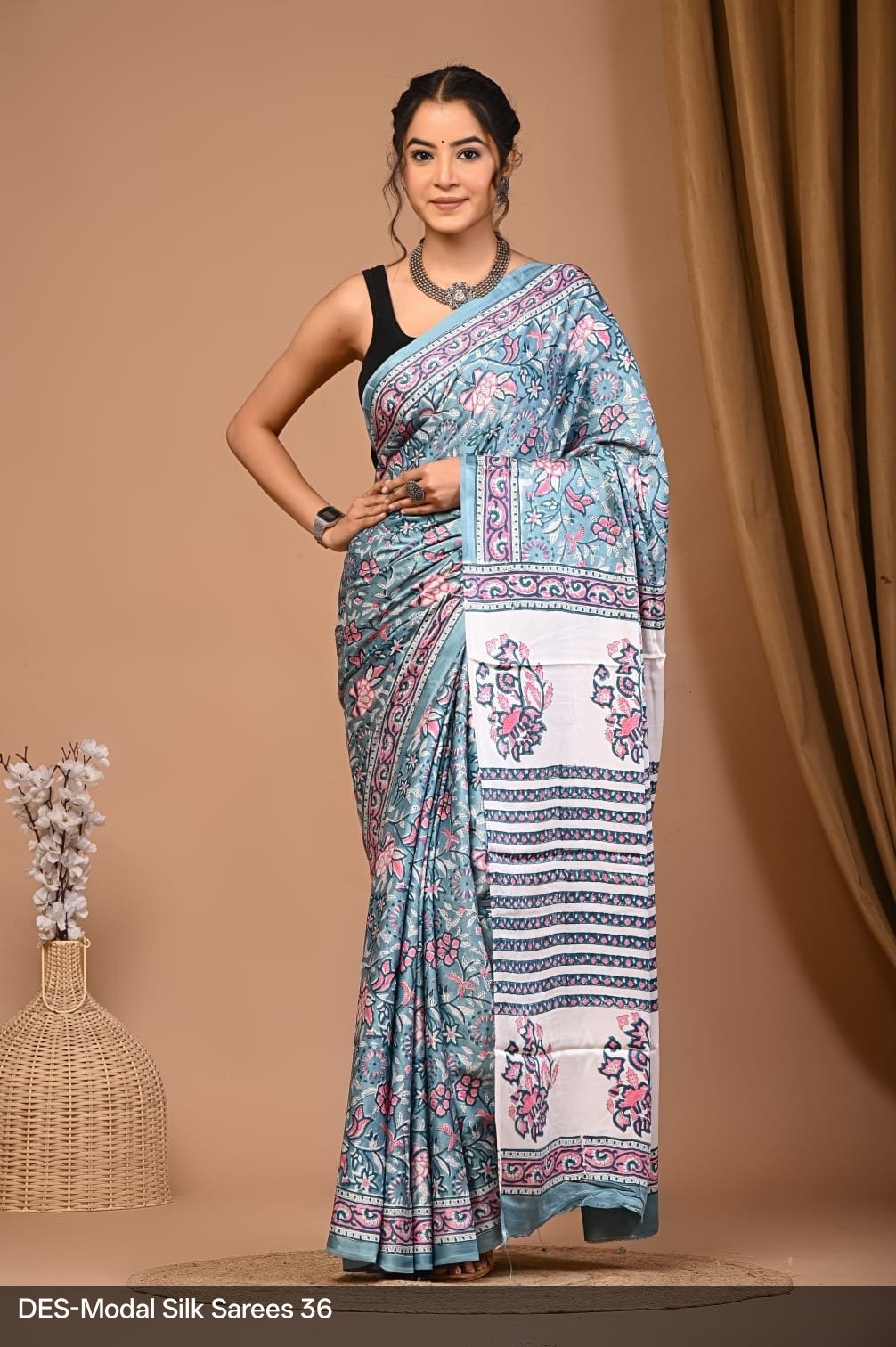 Maheshwari Hand Block Printed Saree