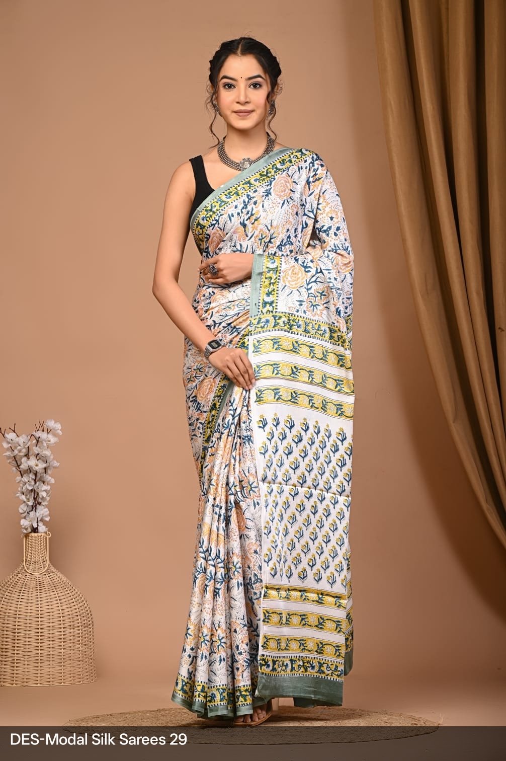 Maheshwari Hand Block Printed Saree
