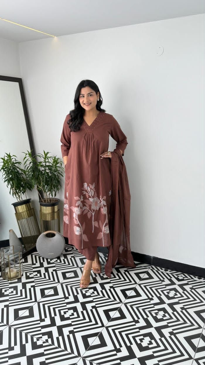 Cotton Embroidered Stitched Suit Set