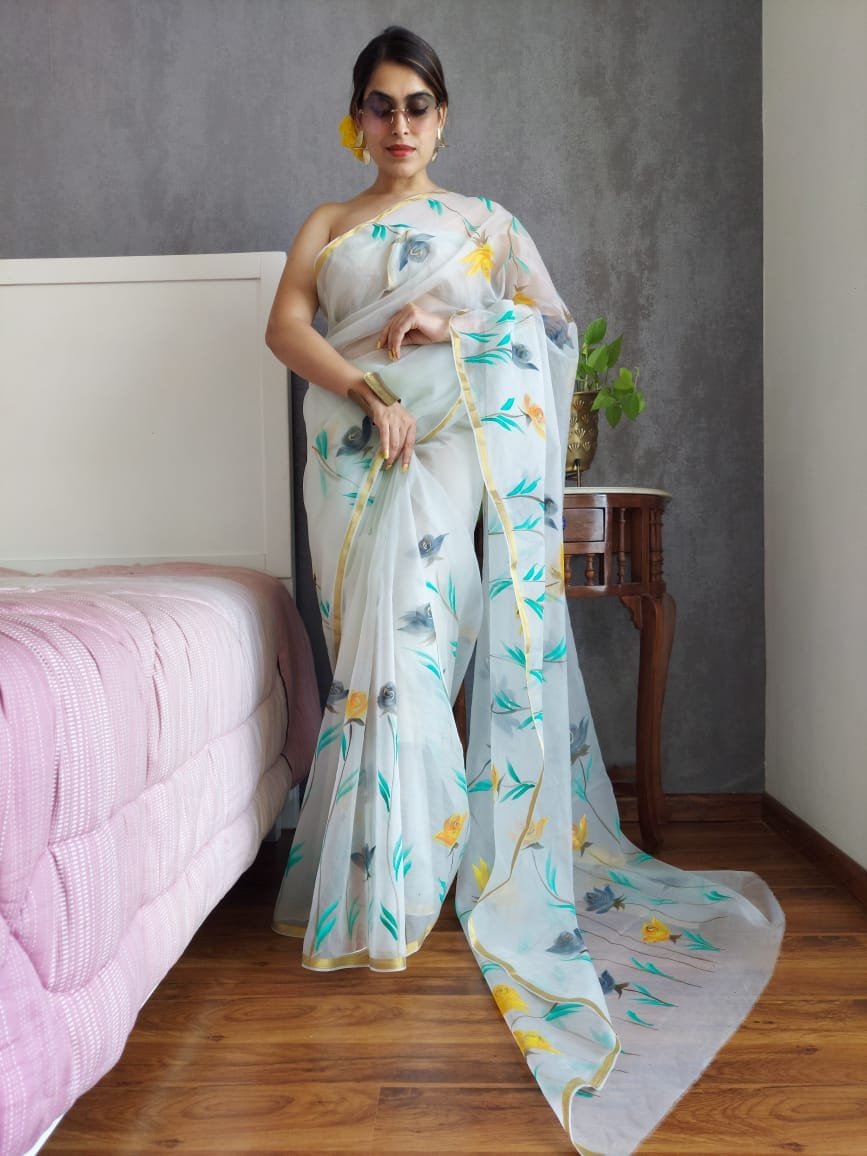 Organza Hand Painted Saree