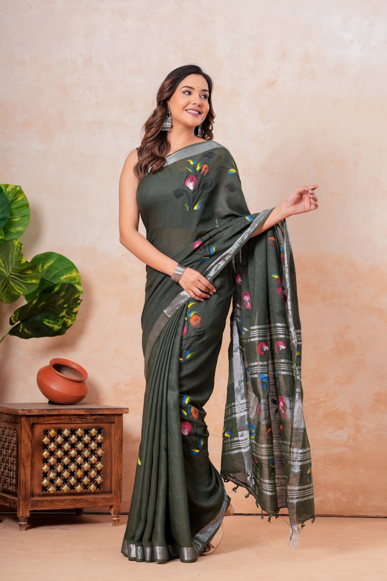 Cotton Linen Printed Saree