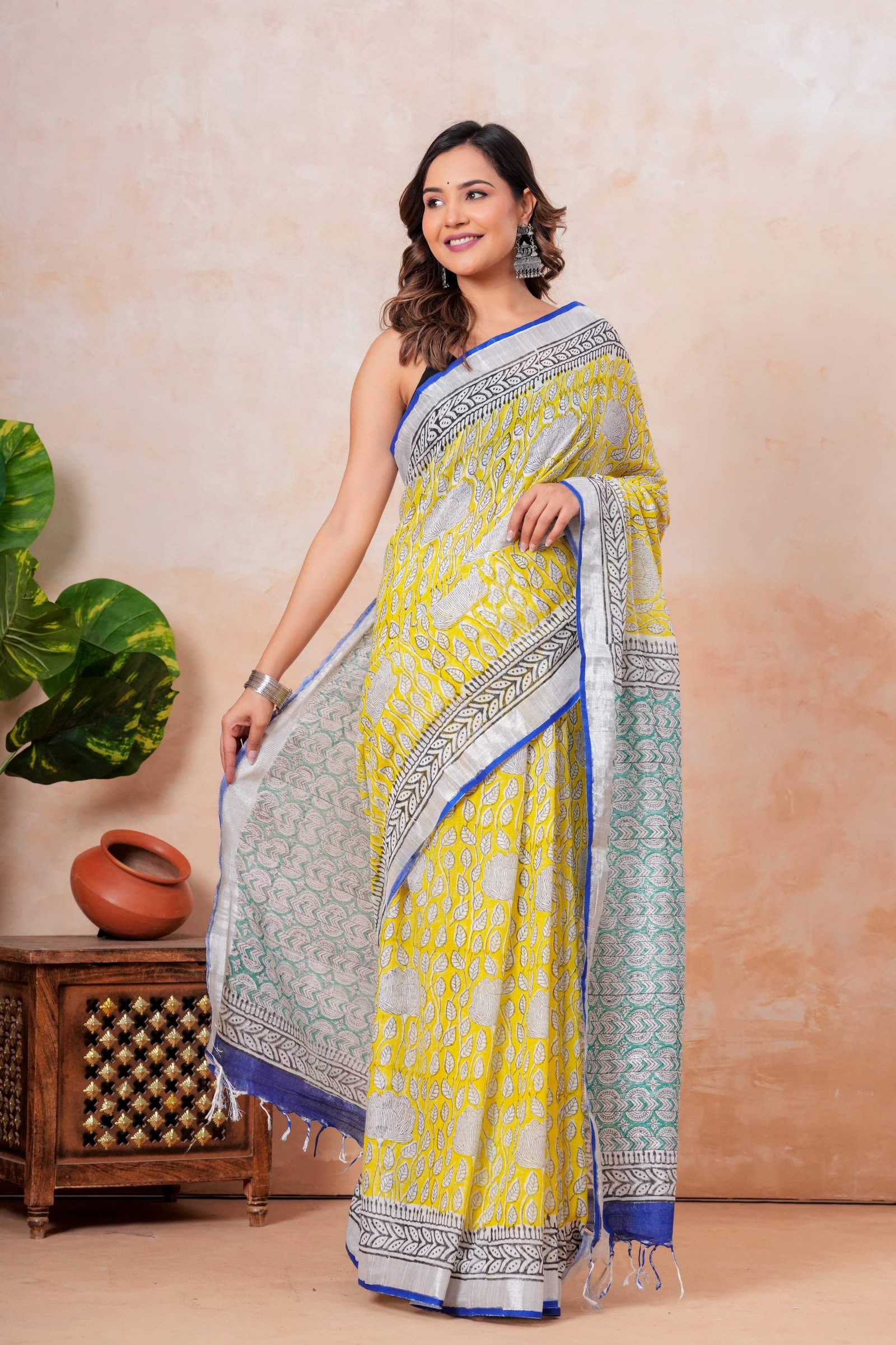 Cotton Linen Printed Saree