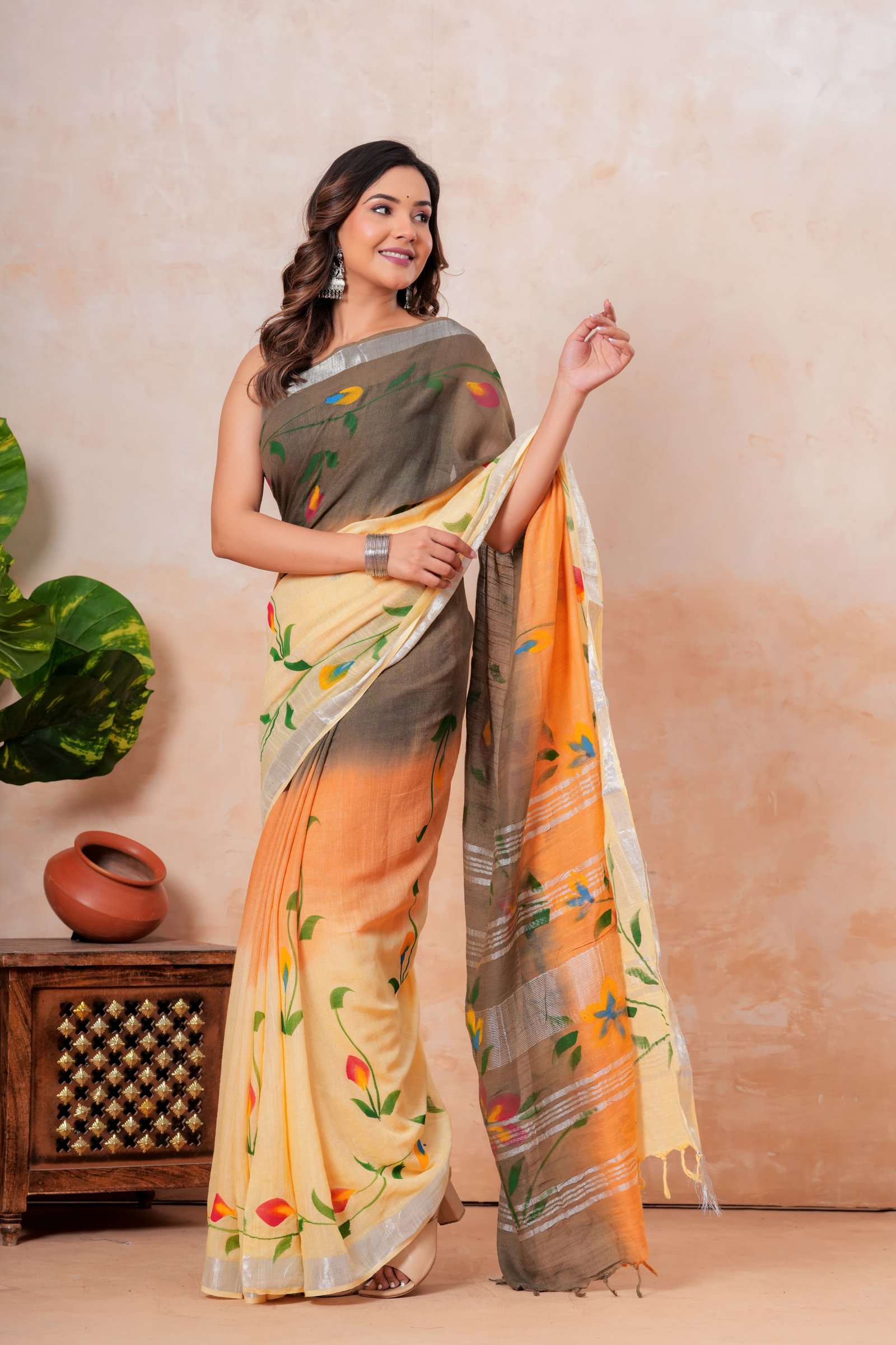 Cotton Linen Printed Saree