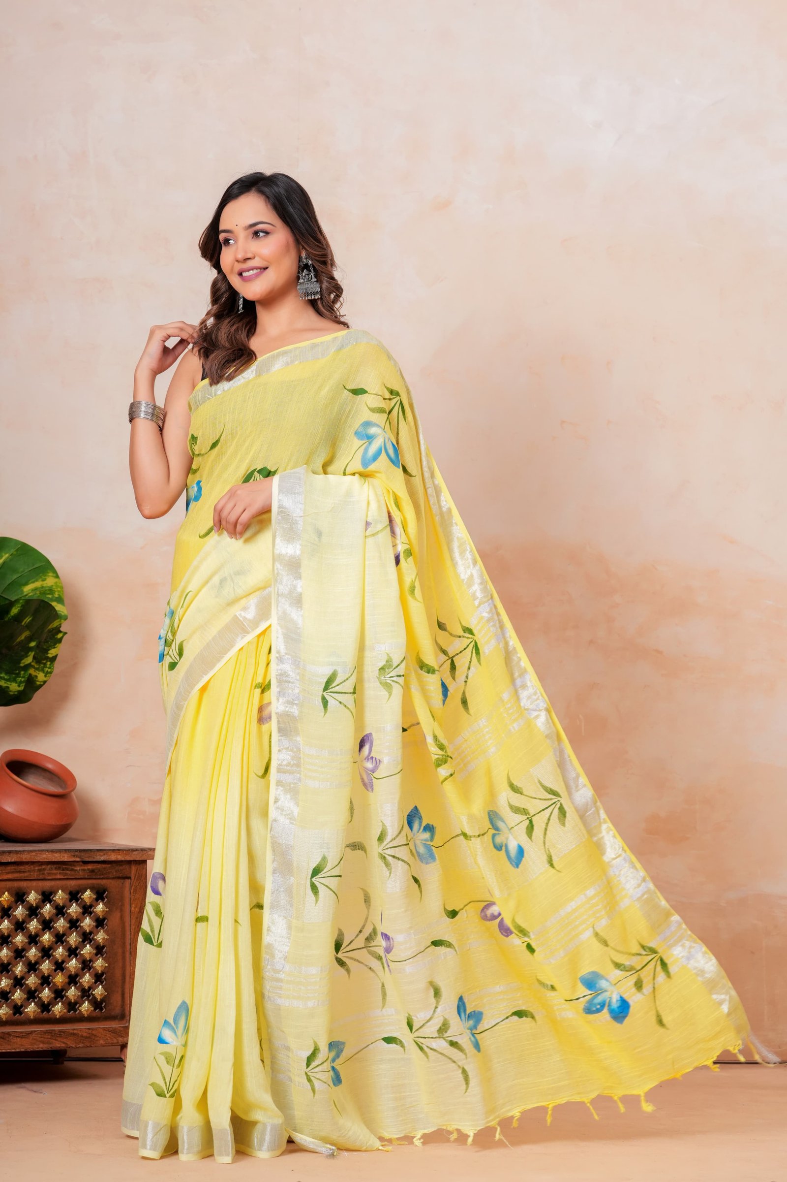 Cotton Linen Printed Saree