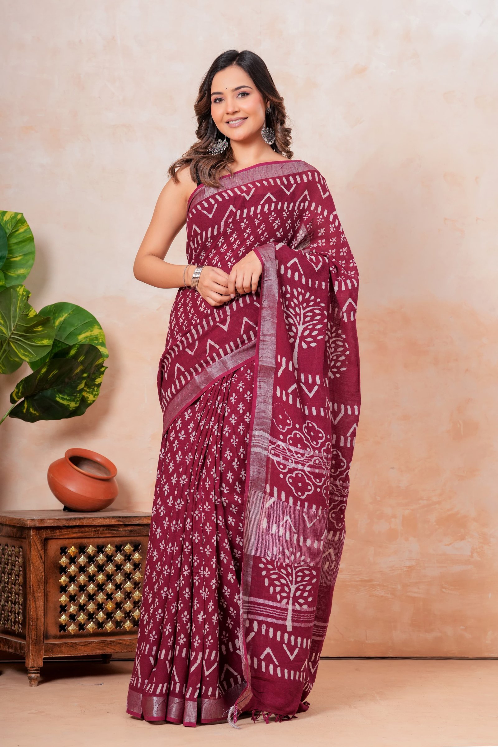 Cotton Linen Printed Saree