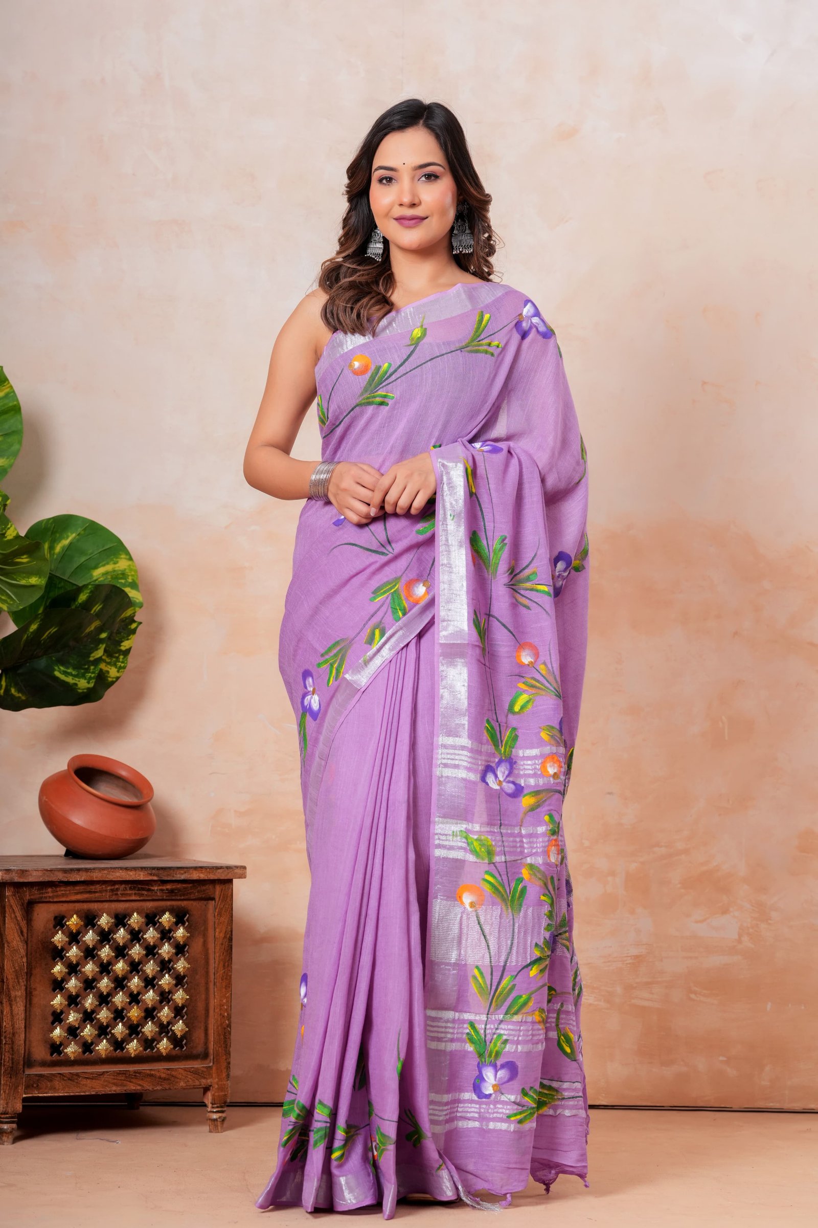 Cotton Linen Printed Saree