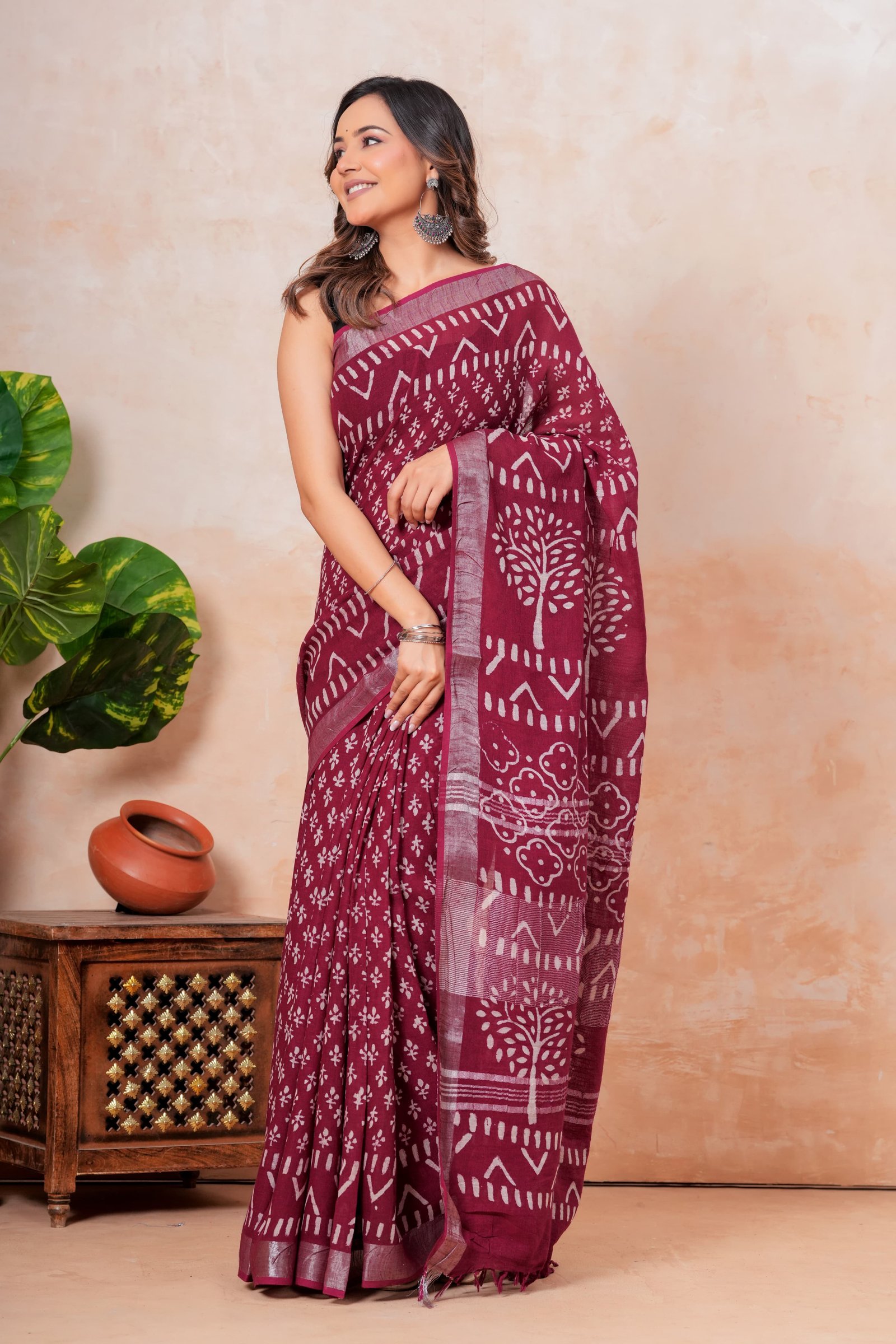 Cotton Linen Printed Saree