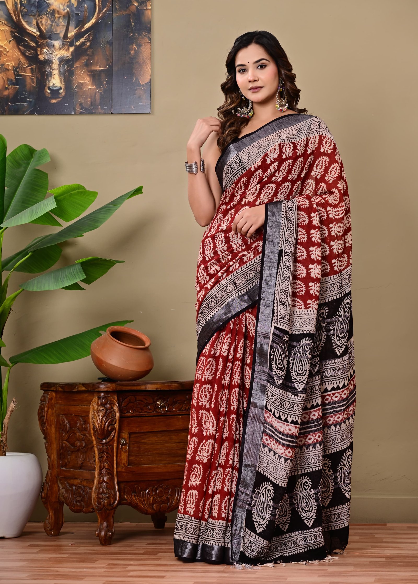 Cotton Linen Printed Saree