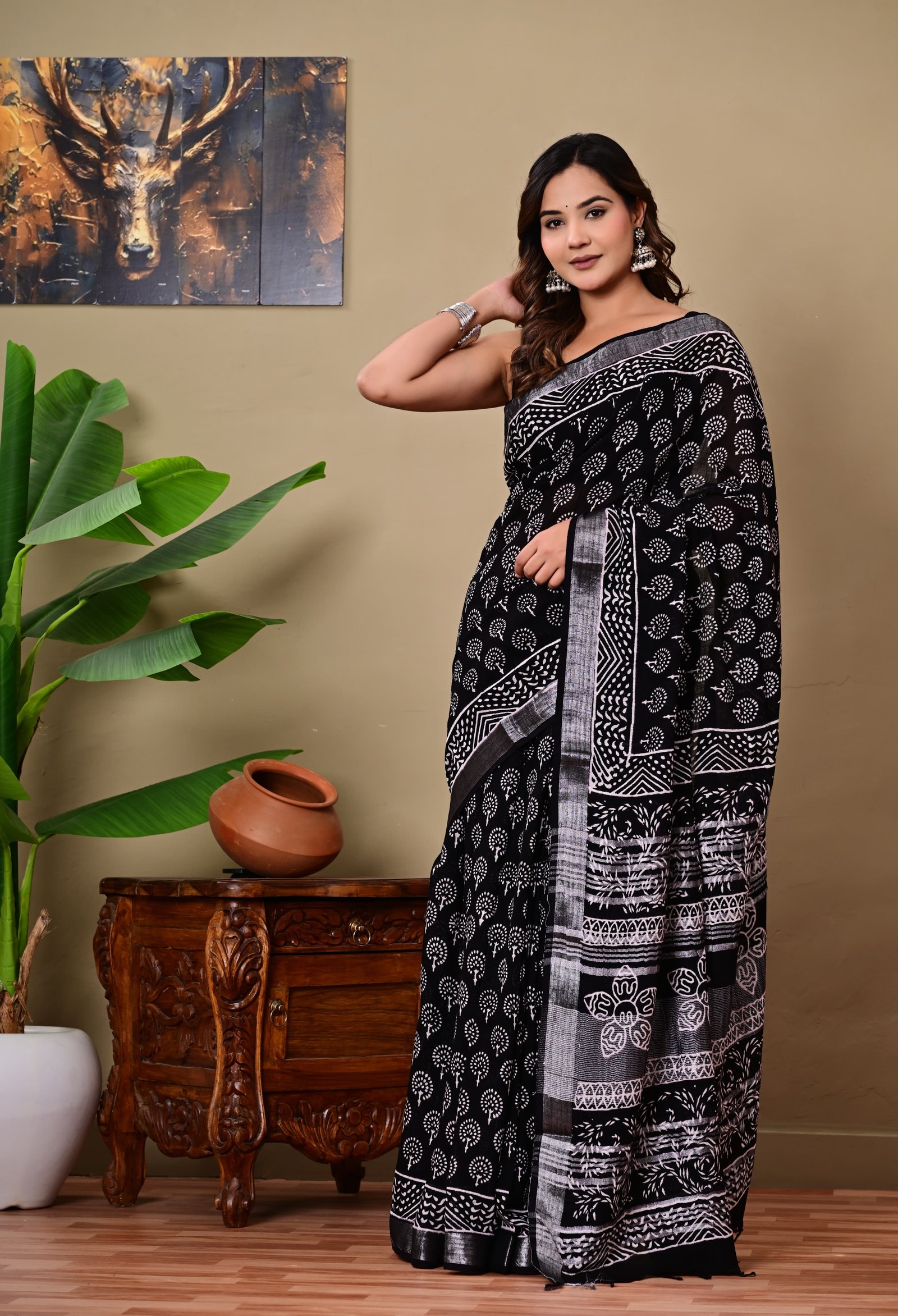 Cotton Linen Printed Saree
