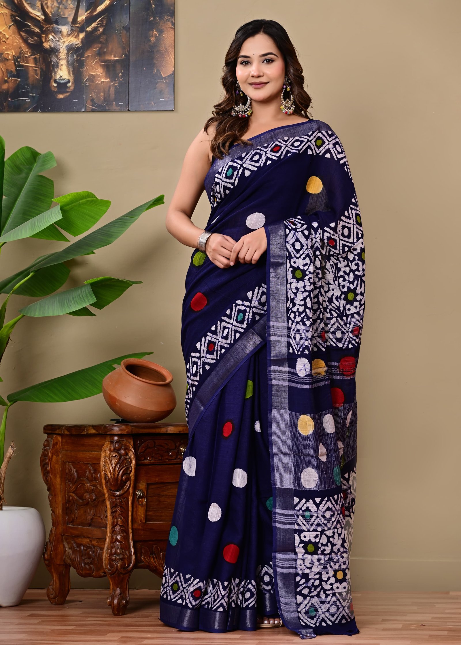 Cotton Linen Printed Saree
