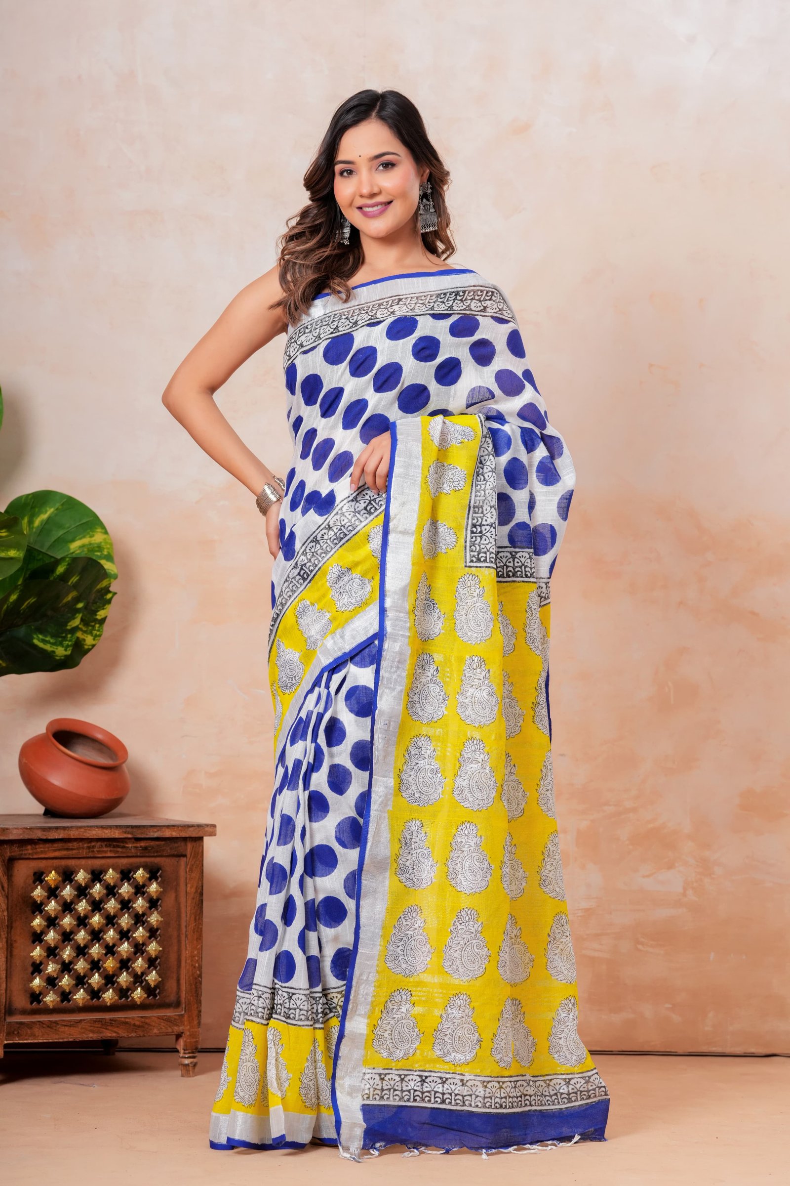 Cotton Linen Printed Saree