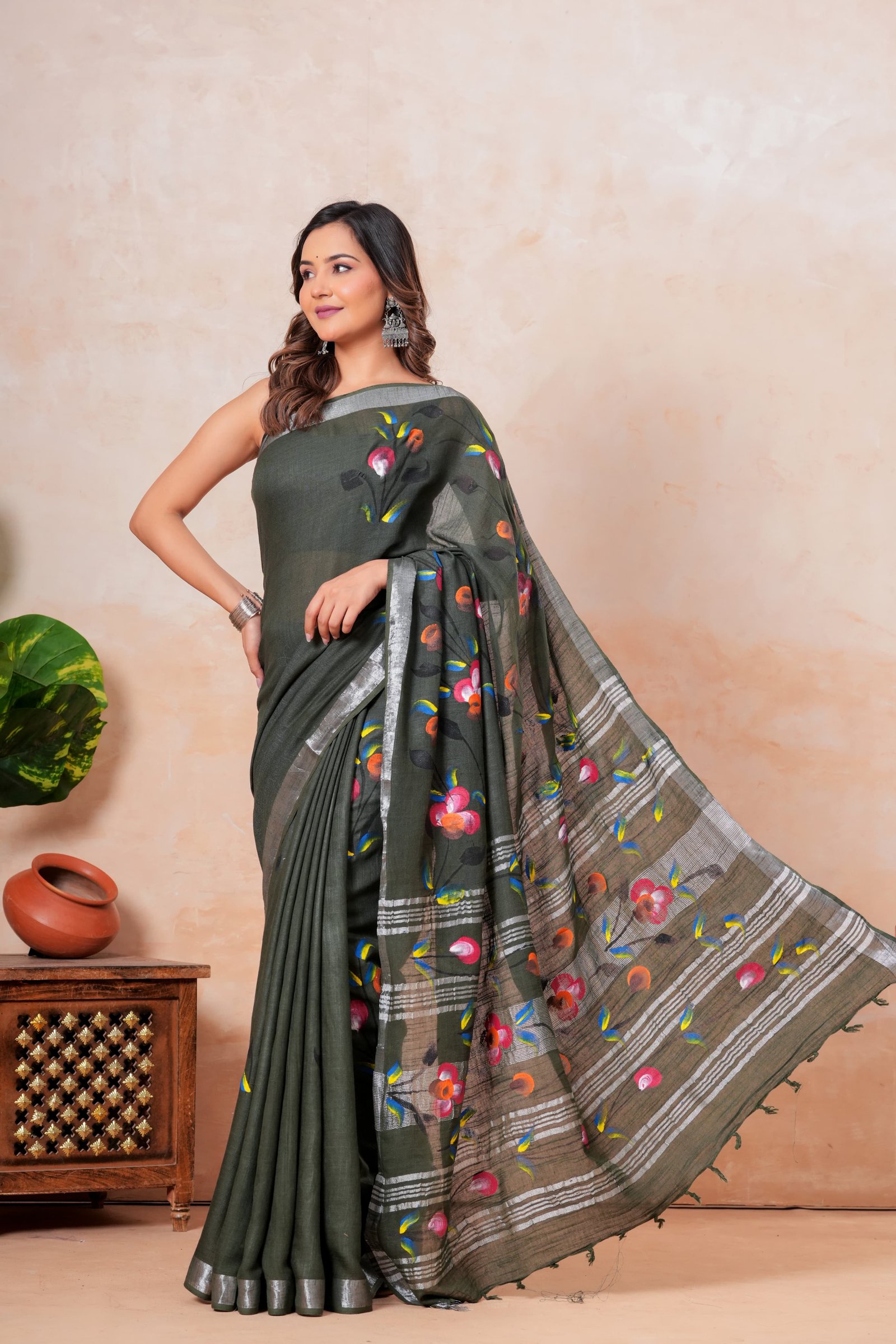 Cotton Linen Printed Saree