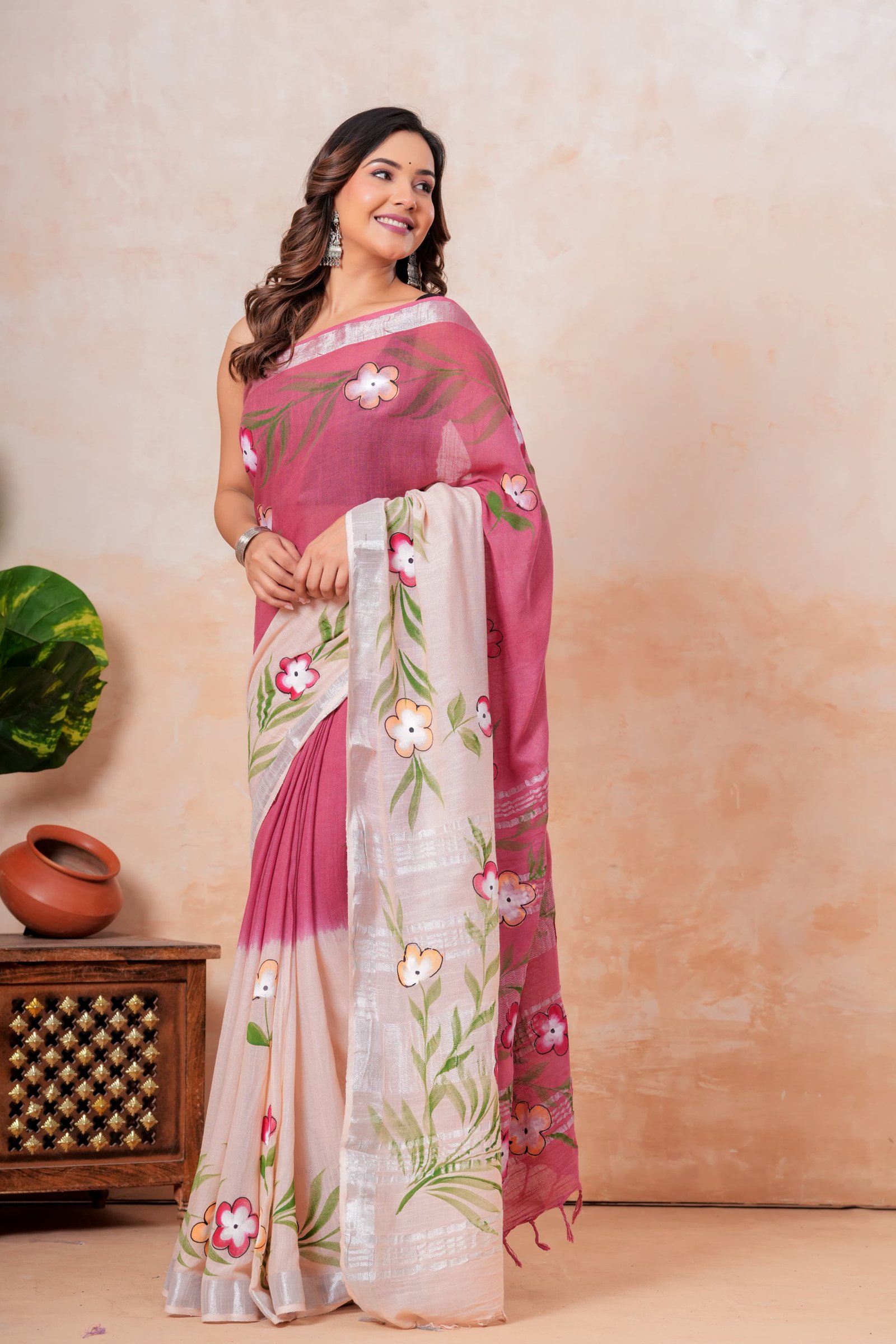 Cotton Linen Printed Saree