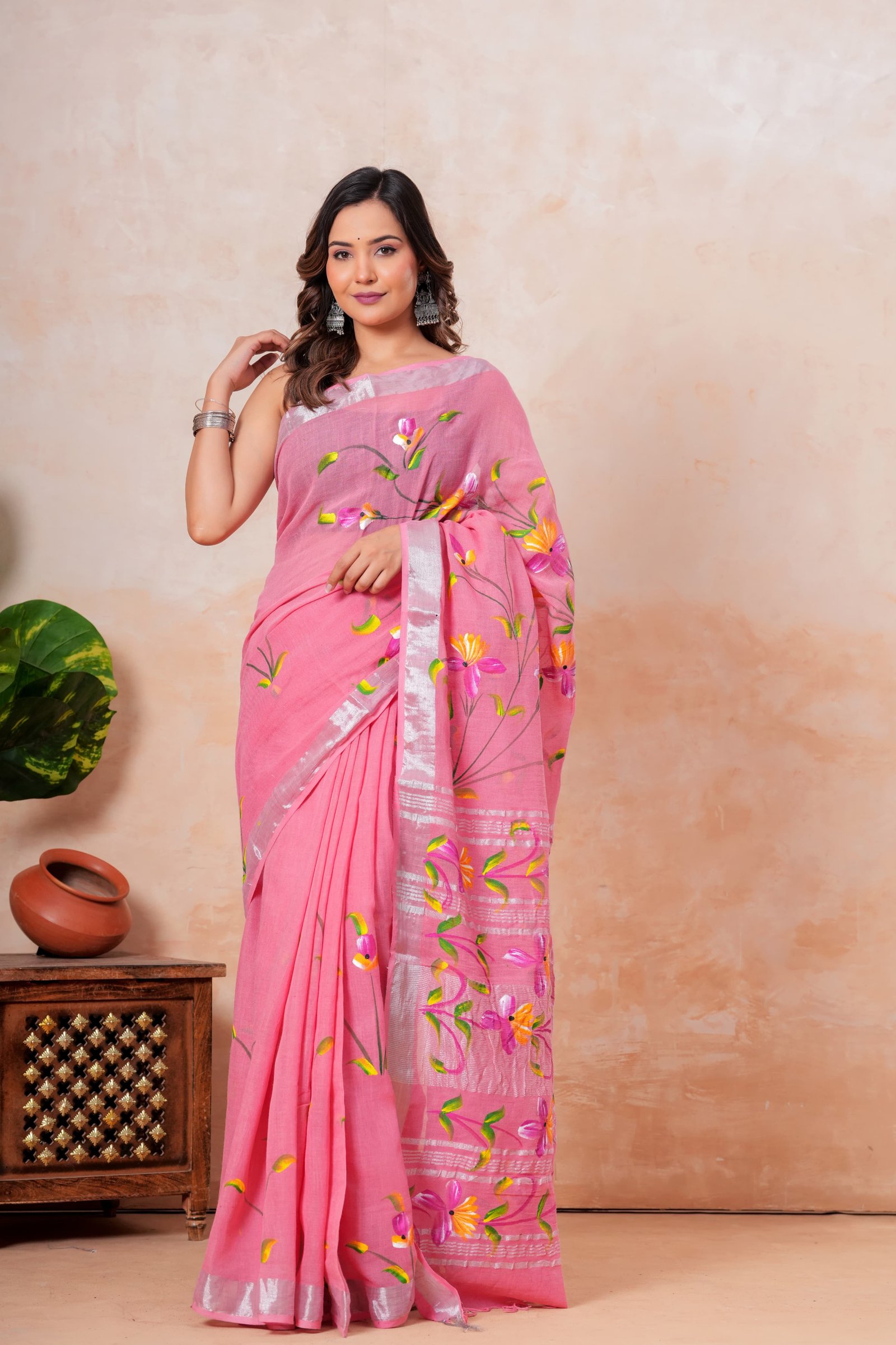 Cotton Linen Printed Saree