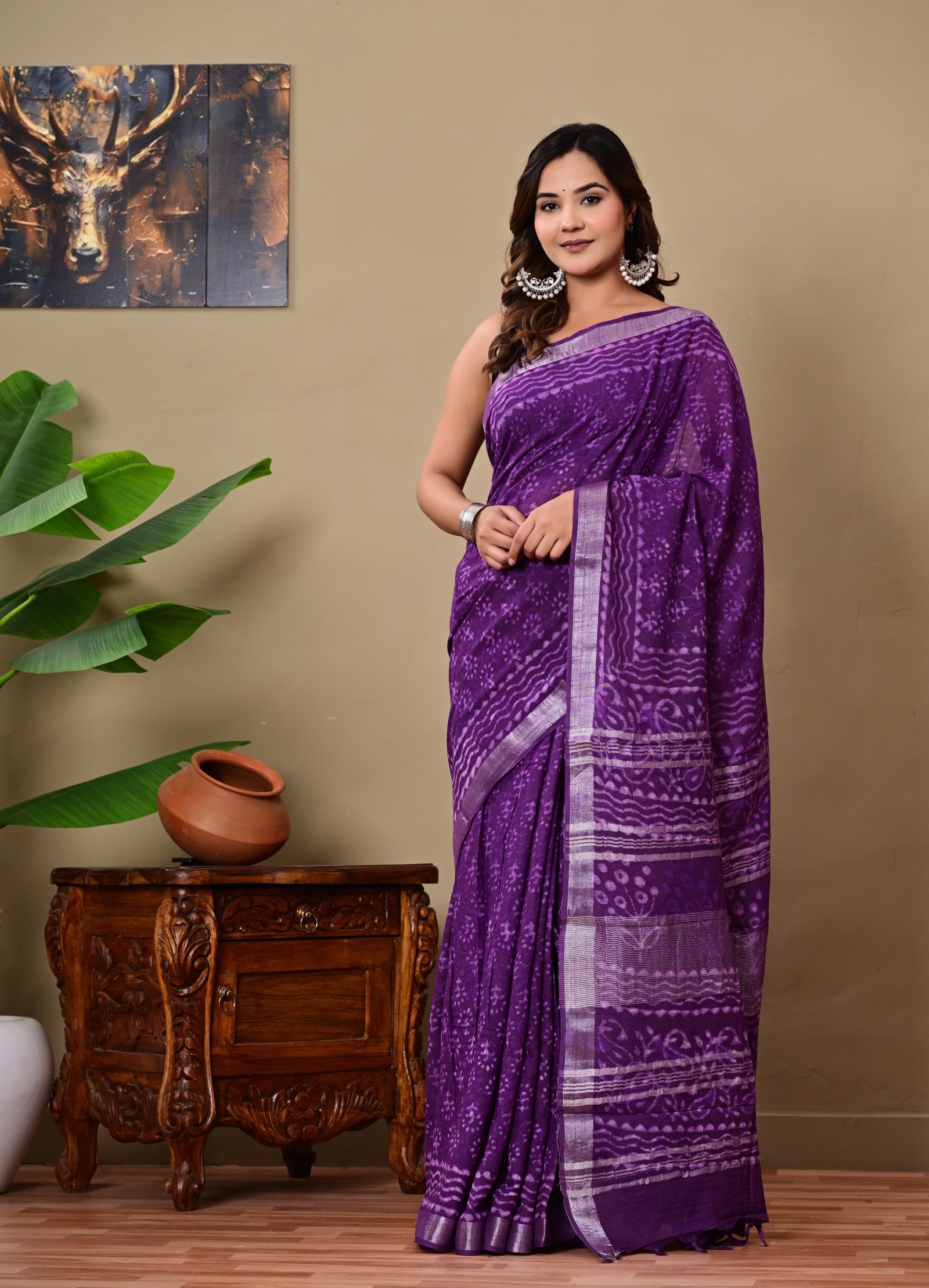 Cotton Linen Printed Saree