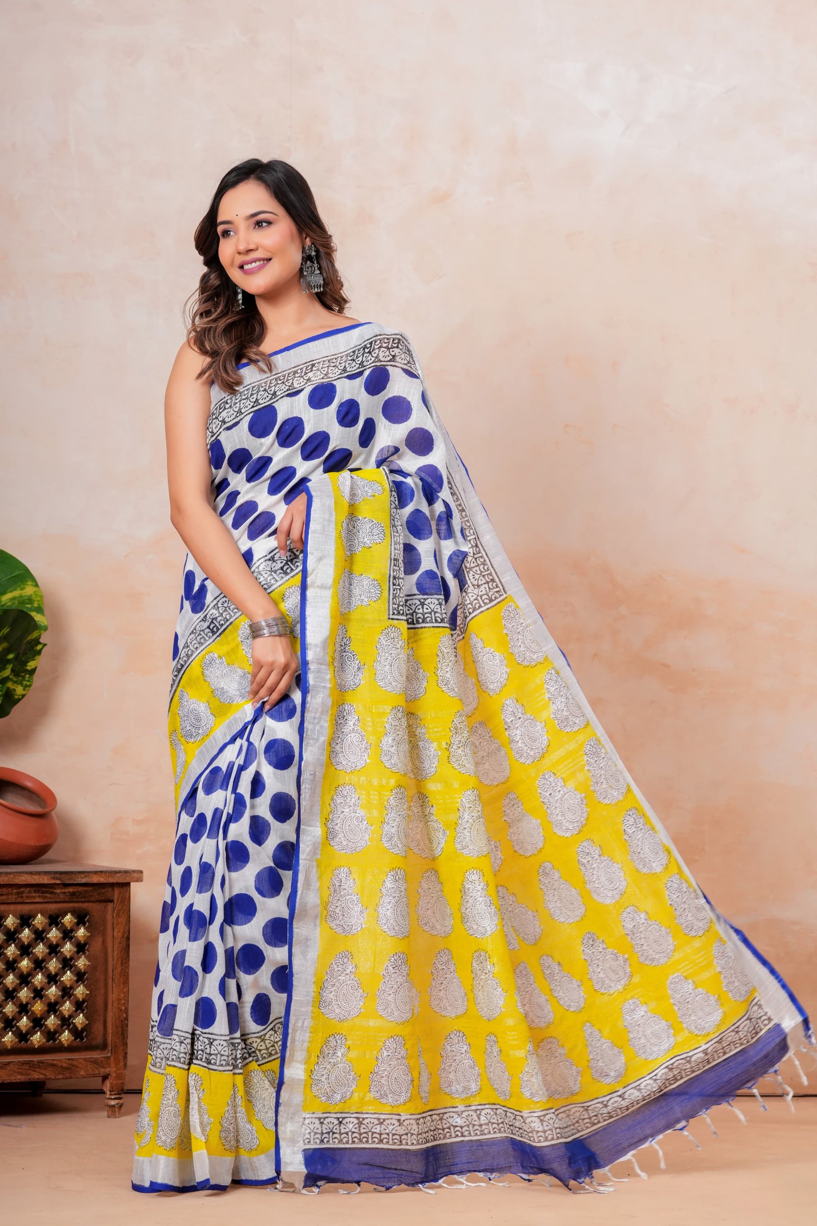 Cotton Linen Printed Saree