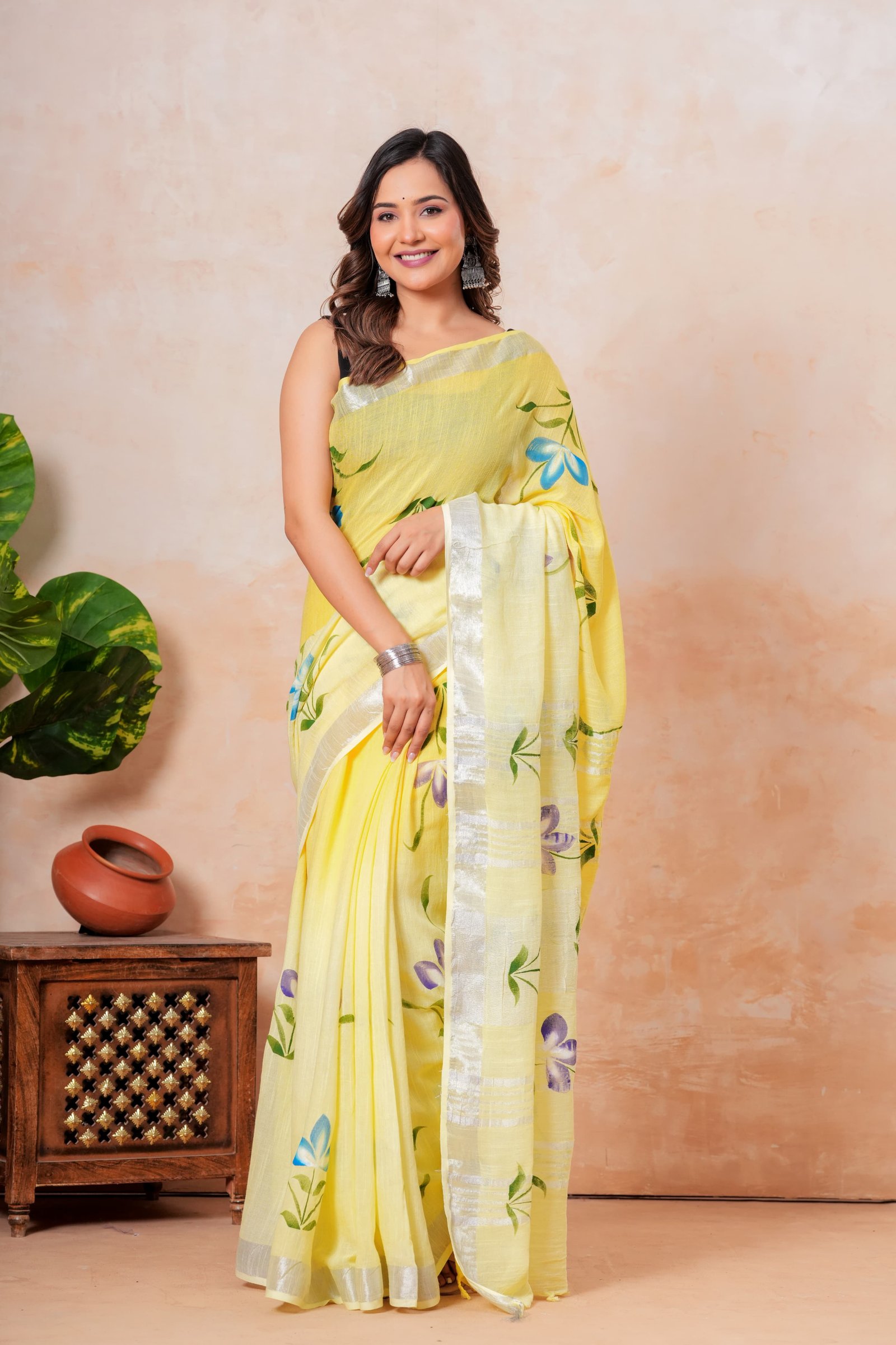 Cotton Linen Printed Saree