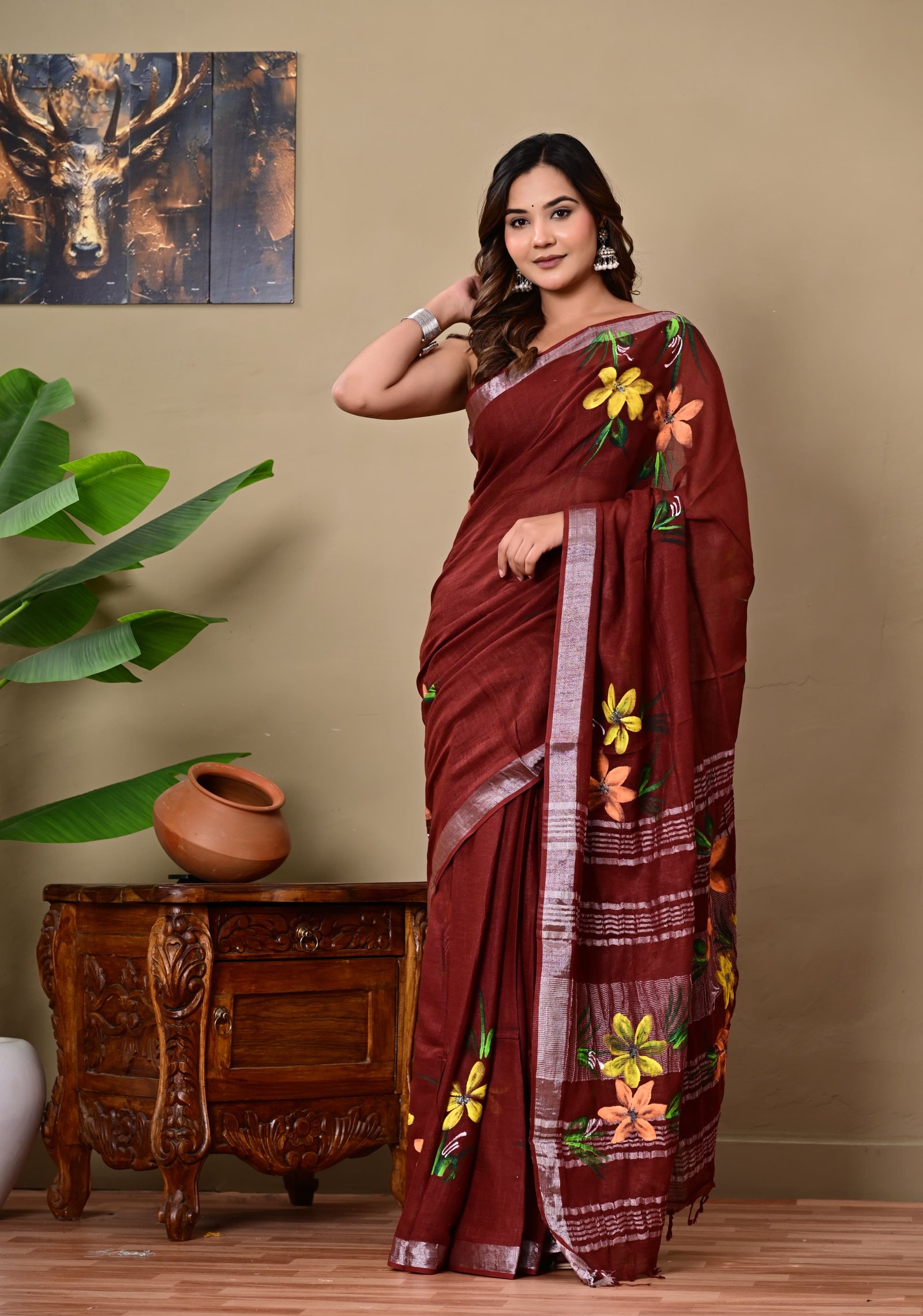 Cotton Linen Printed Saree