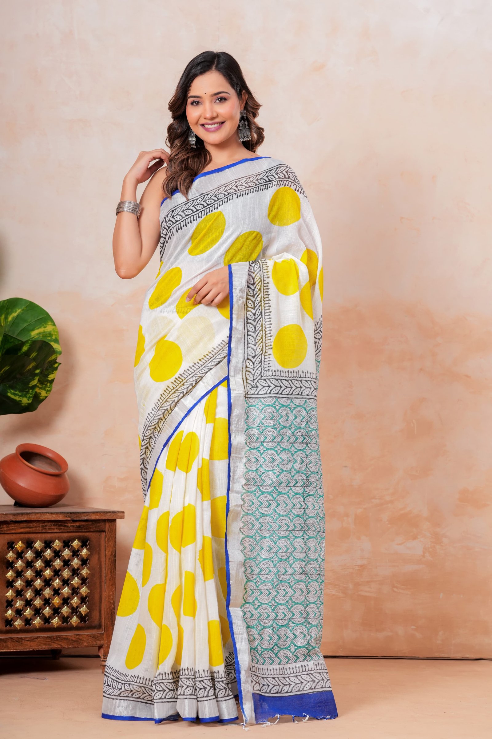 Cotton Linen Printed Saree
