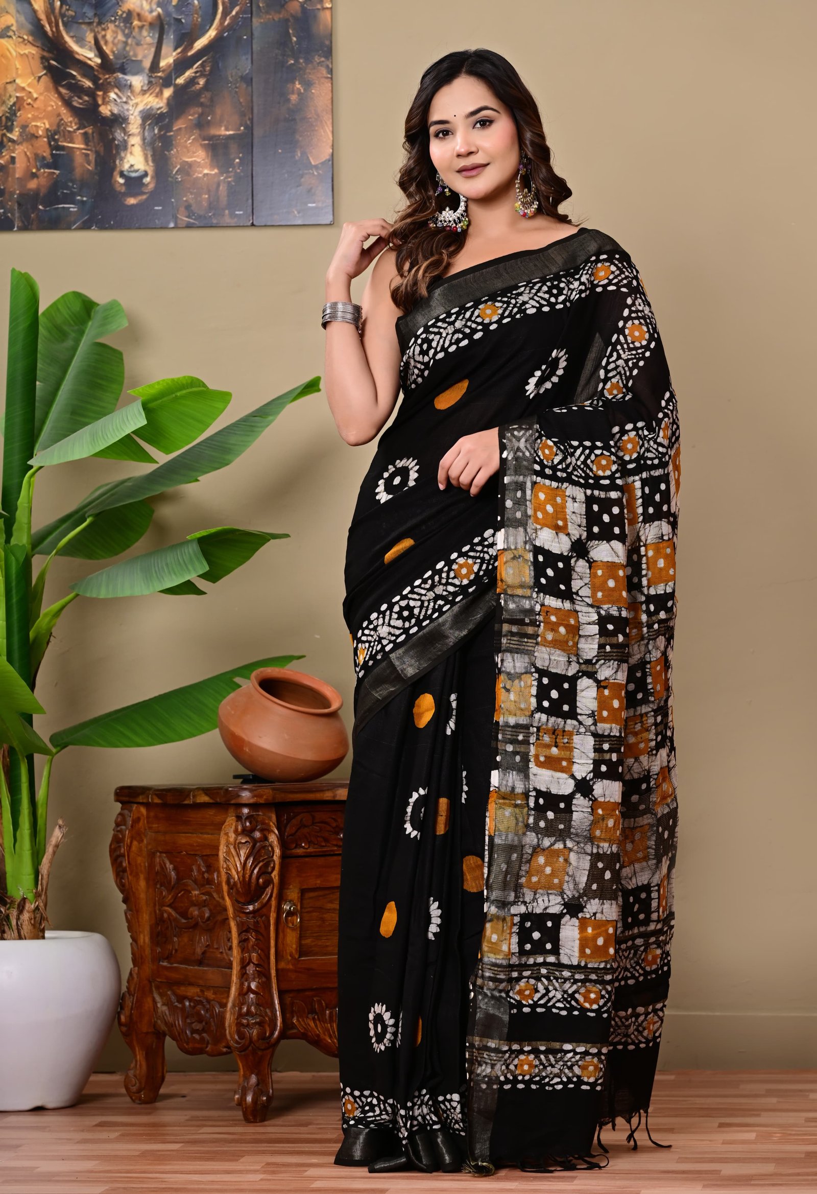 Cotton Linen Printed Saree