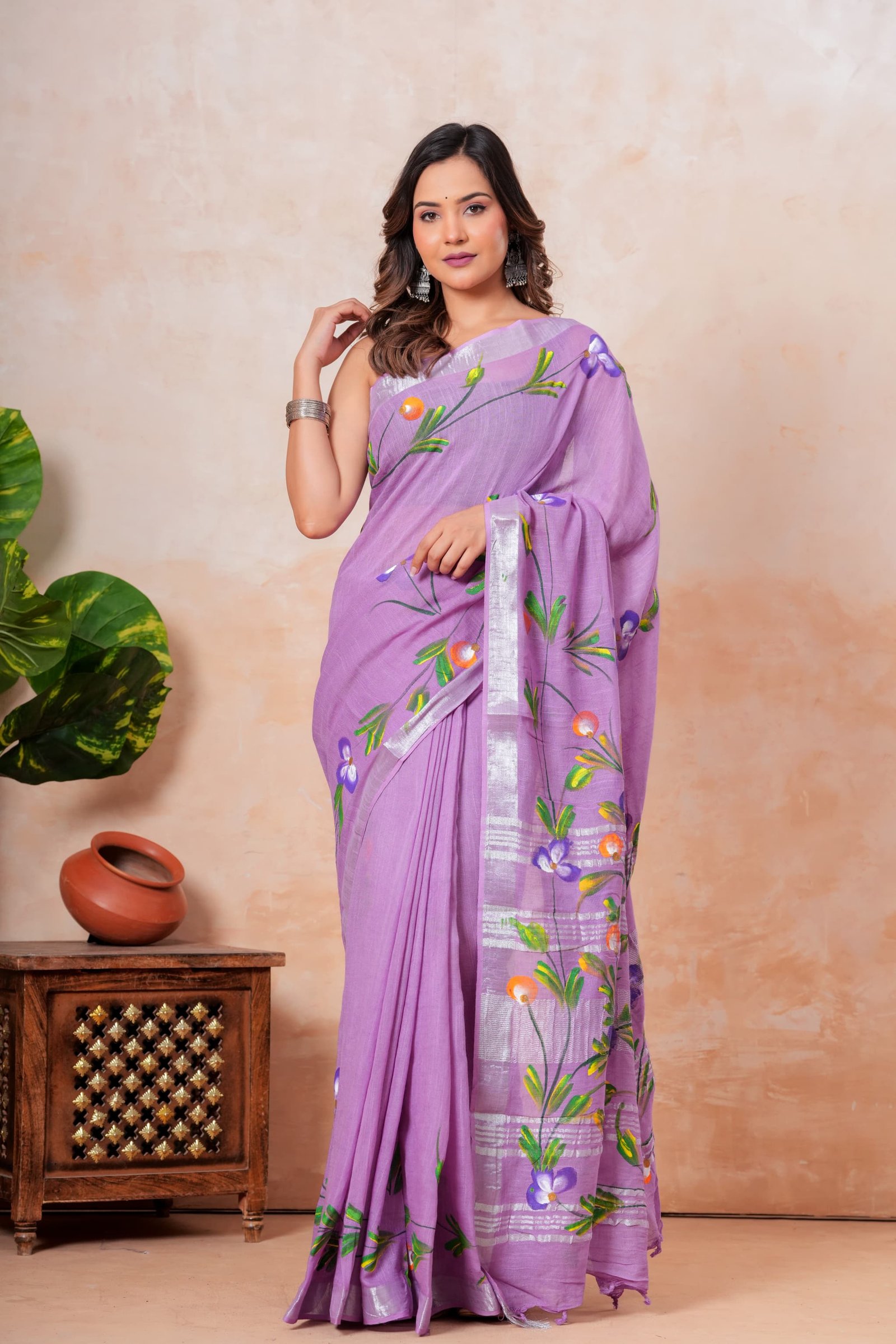 Cotton Linen Printed Saree