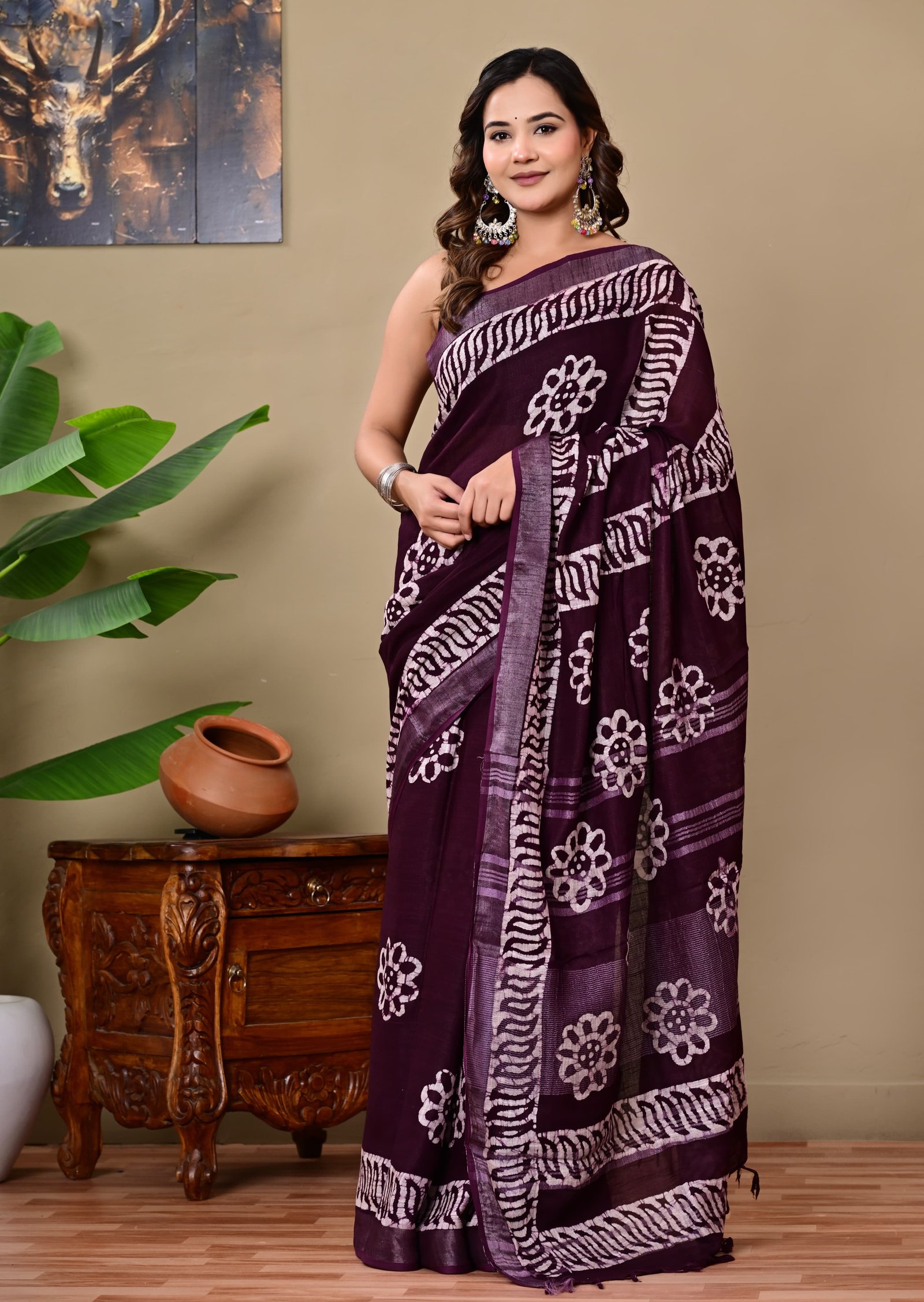 Cotton Linen Printed Saree
