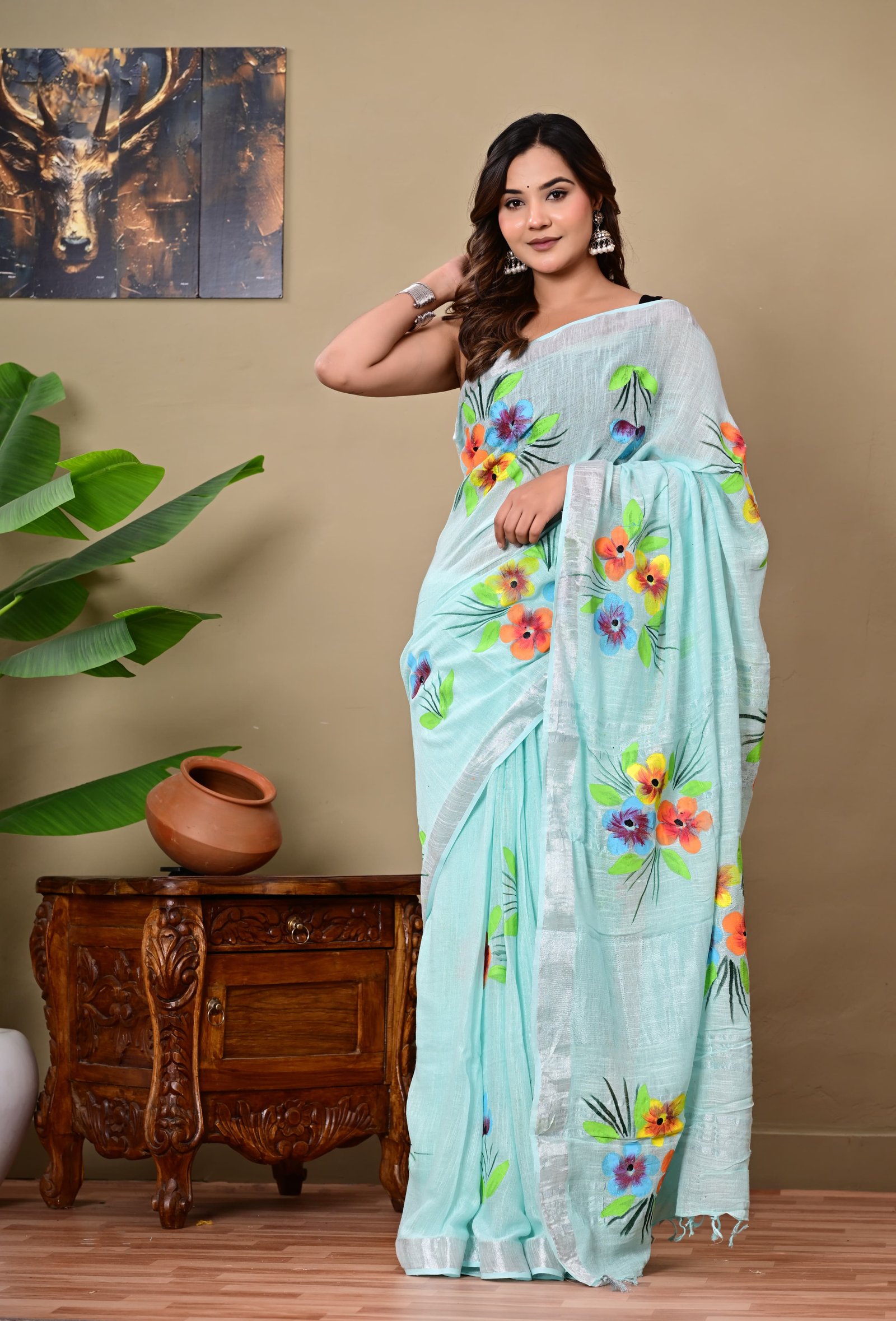 Cotton Linen Printed Saree