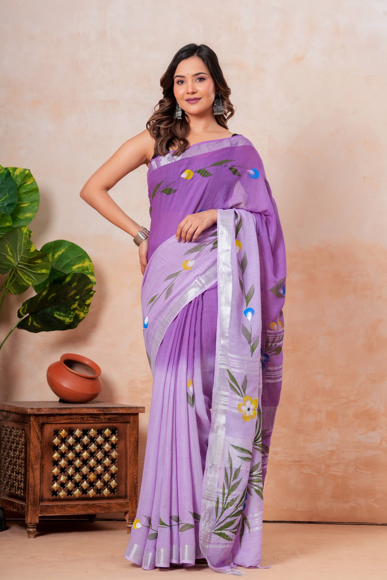 Cotton Linen Printed Saree