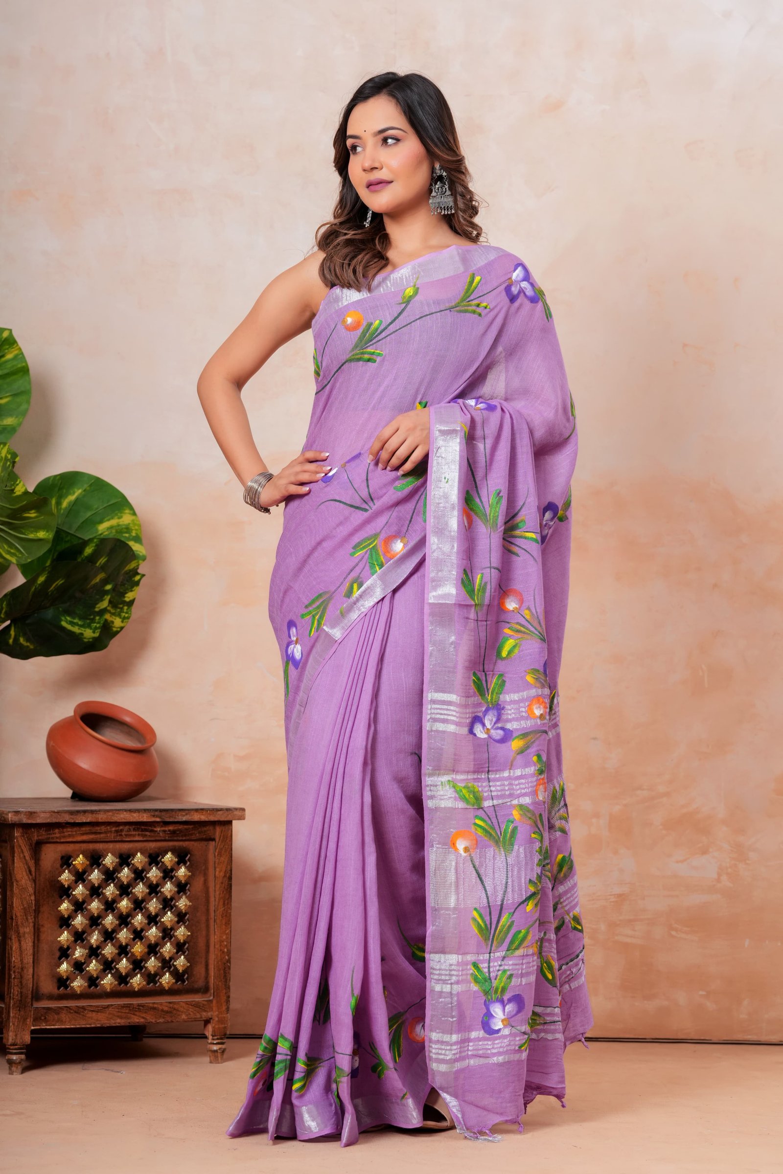 Cotton Linen Printed Saree