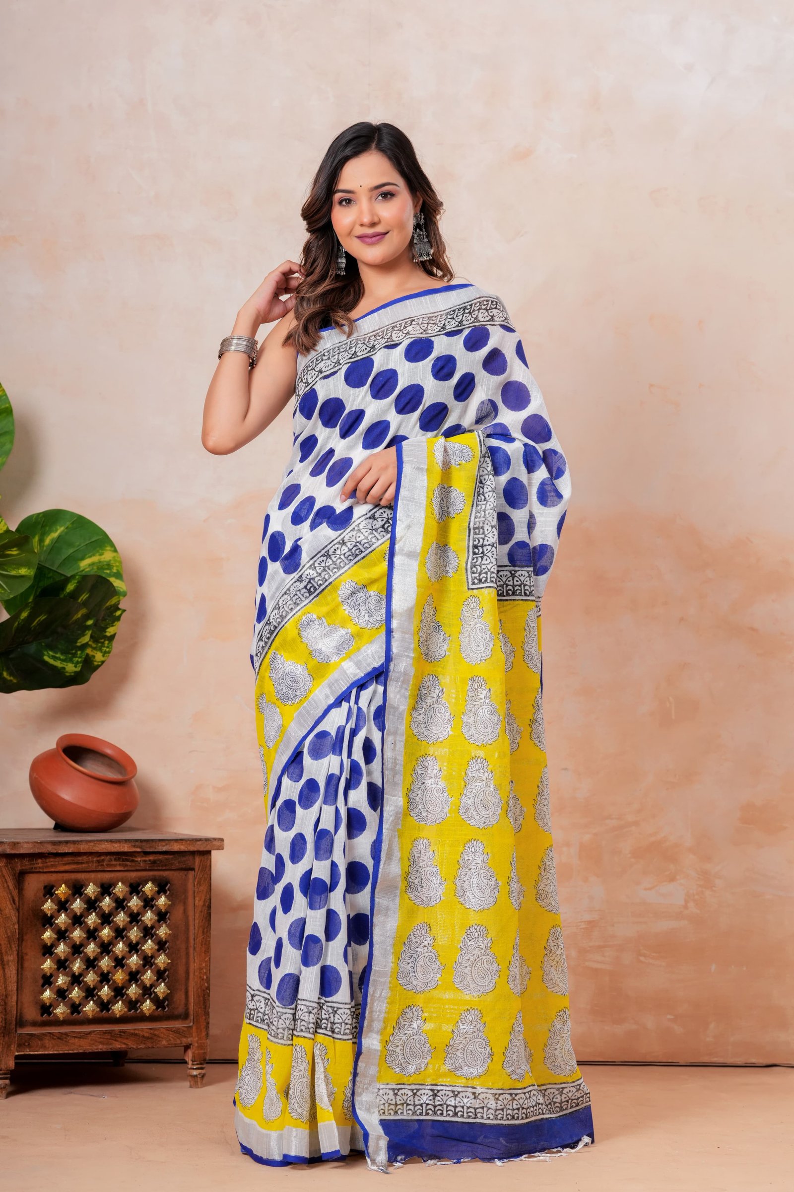 Cotton Linen Printed Saree