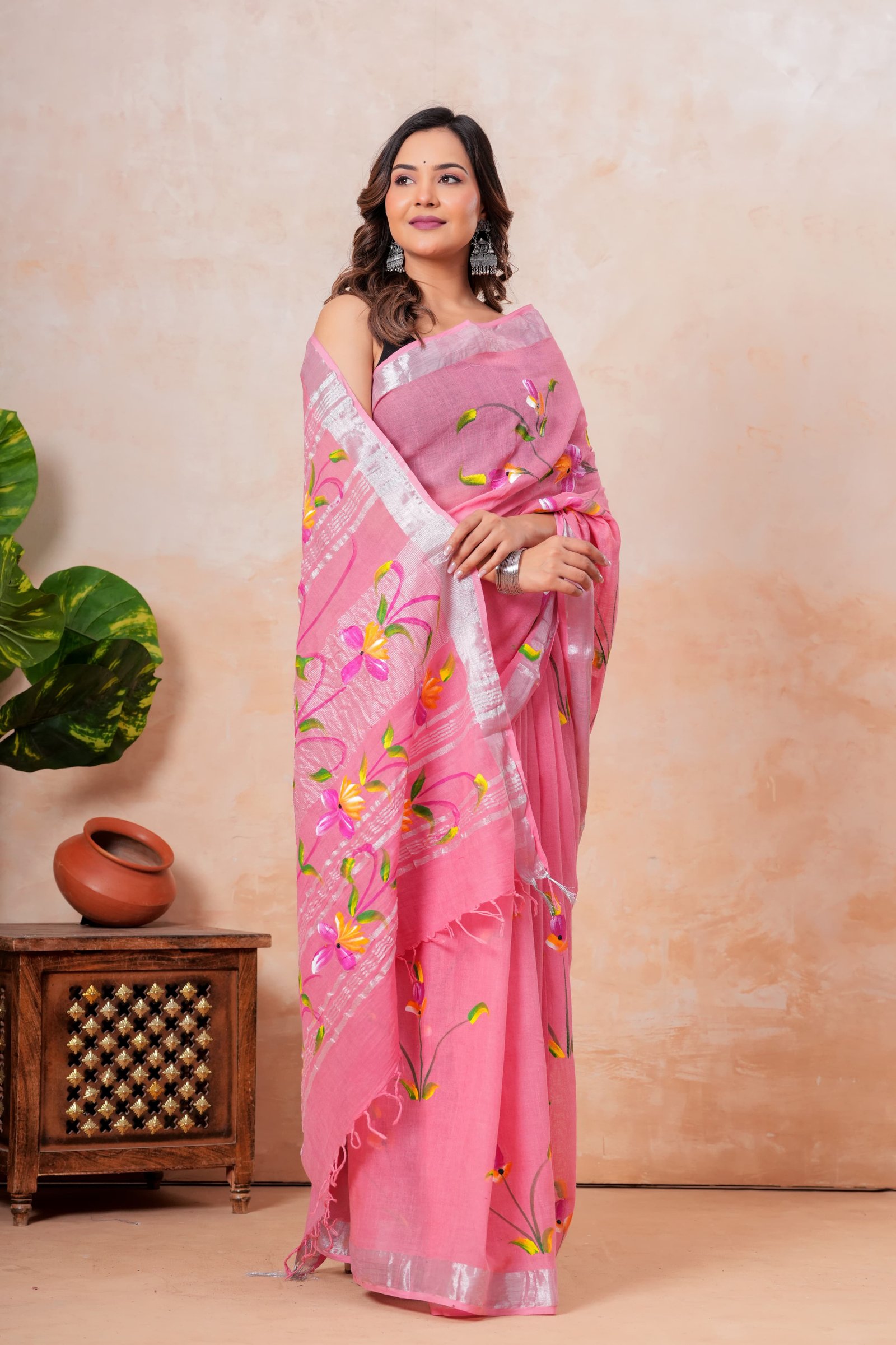 Cotton Linen Printed Saree