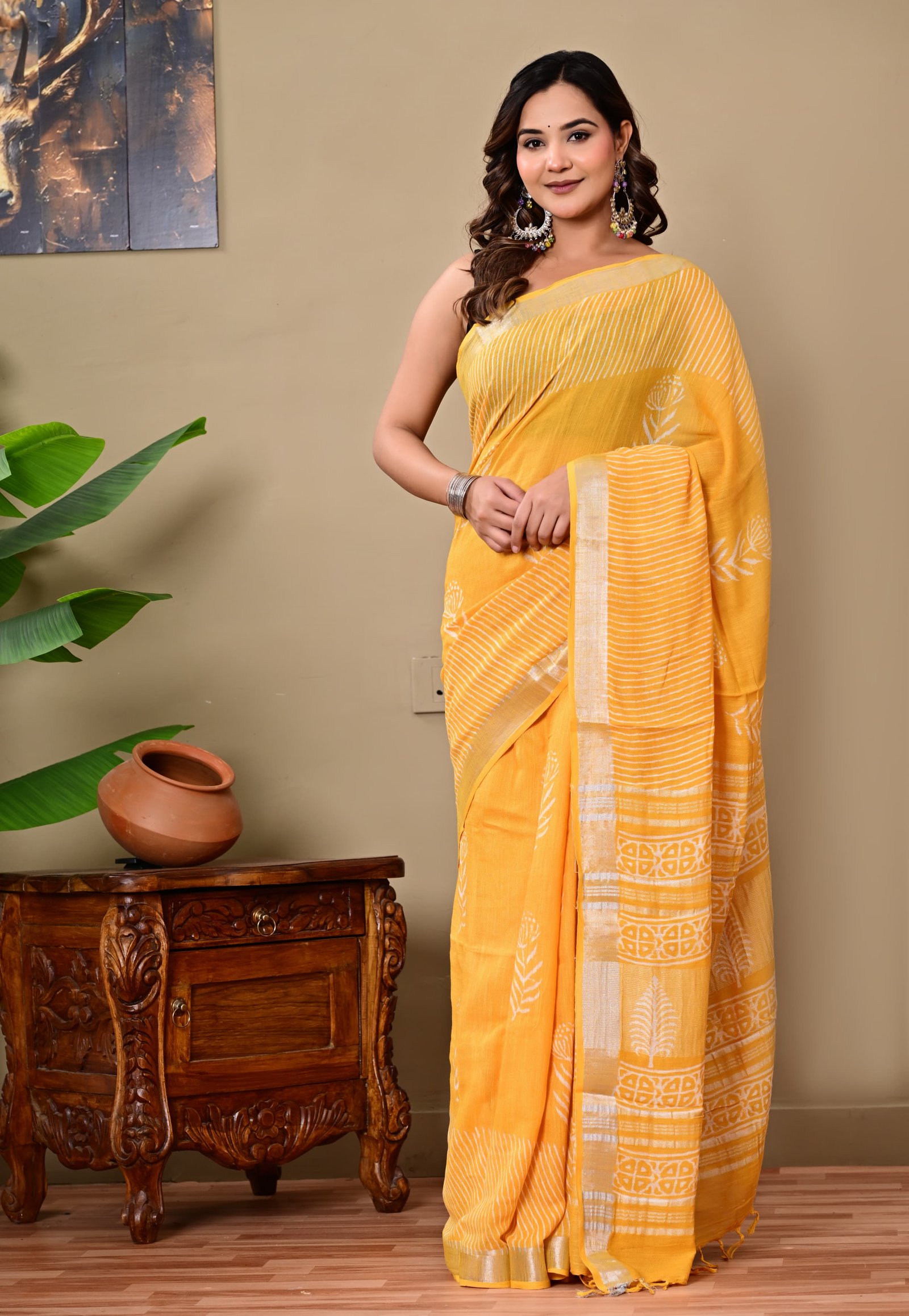 Cotton Linen Printed Saree