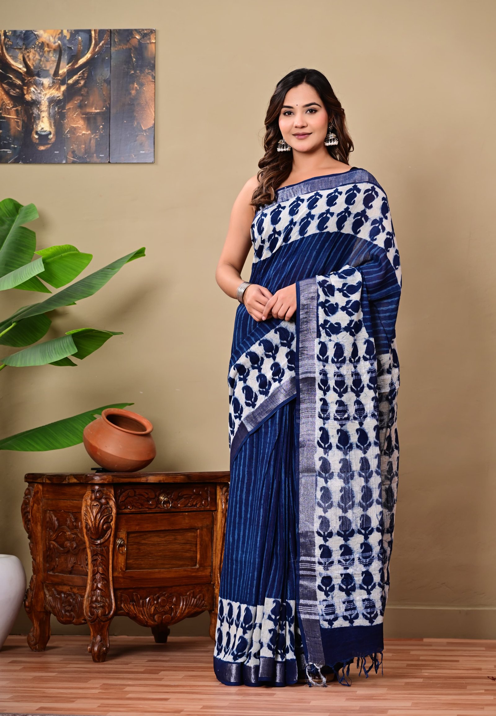 Cotton Linen Printed Saree