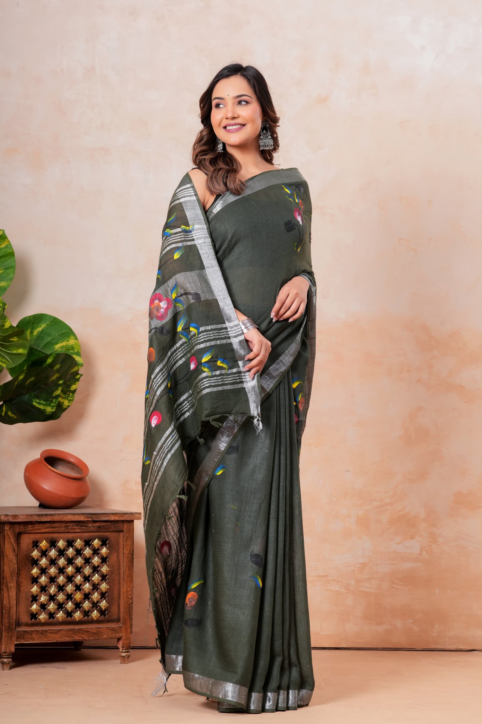 Cotton Linen Printed Saree