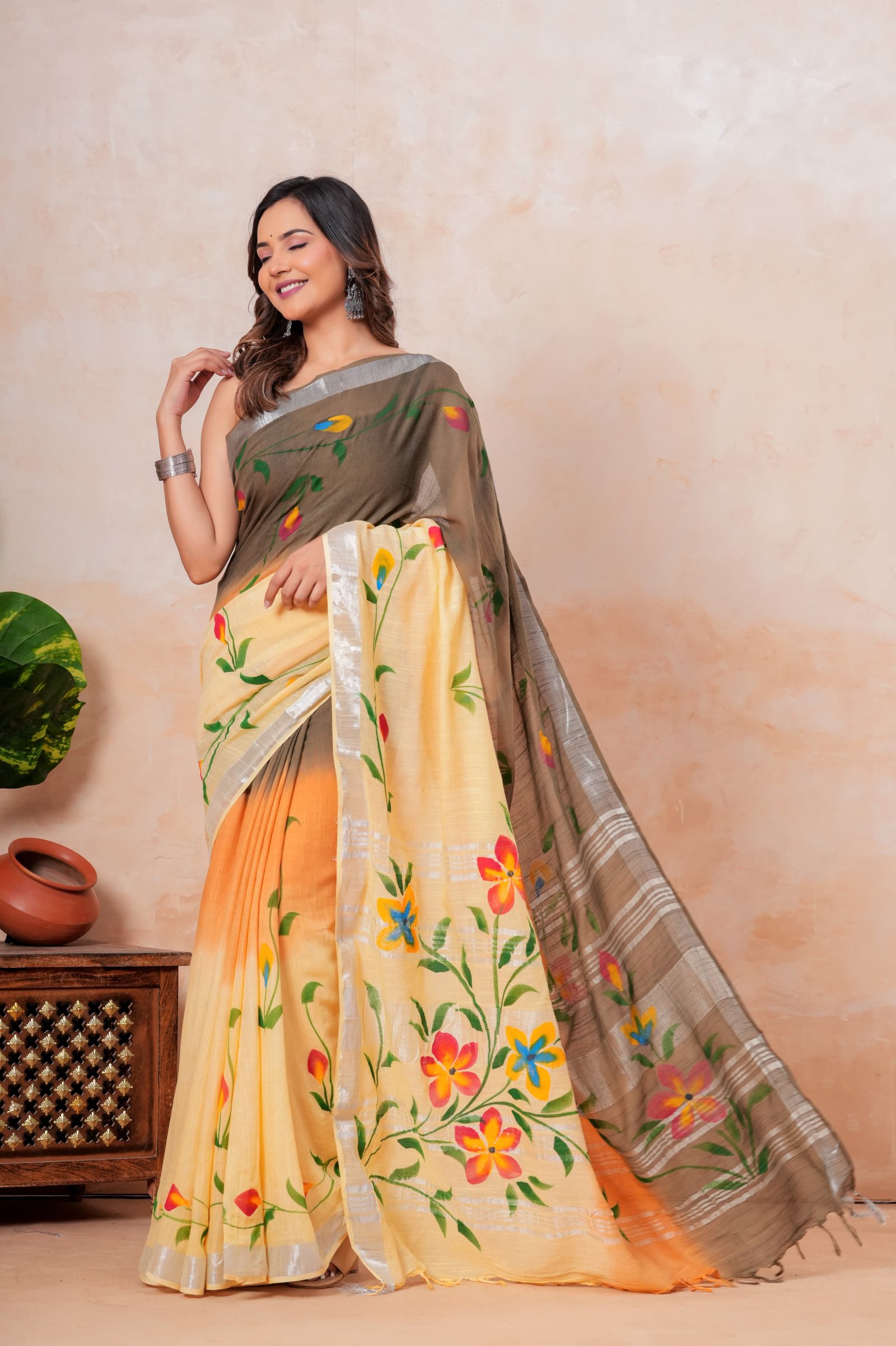 Cotton Linen Printed Saree
