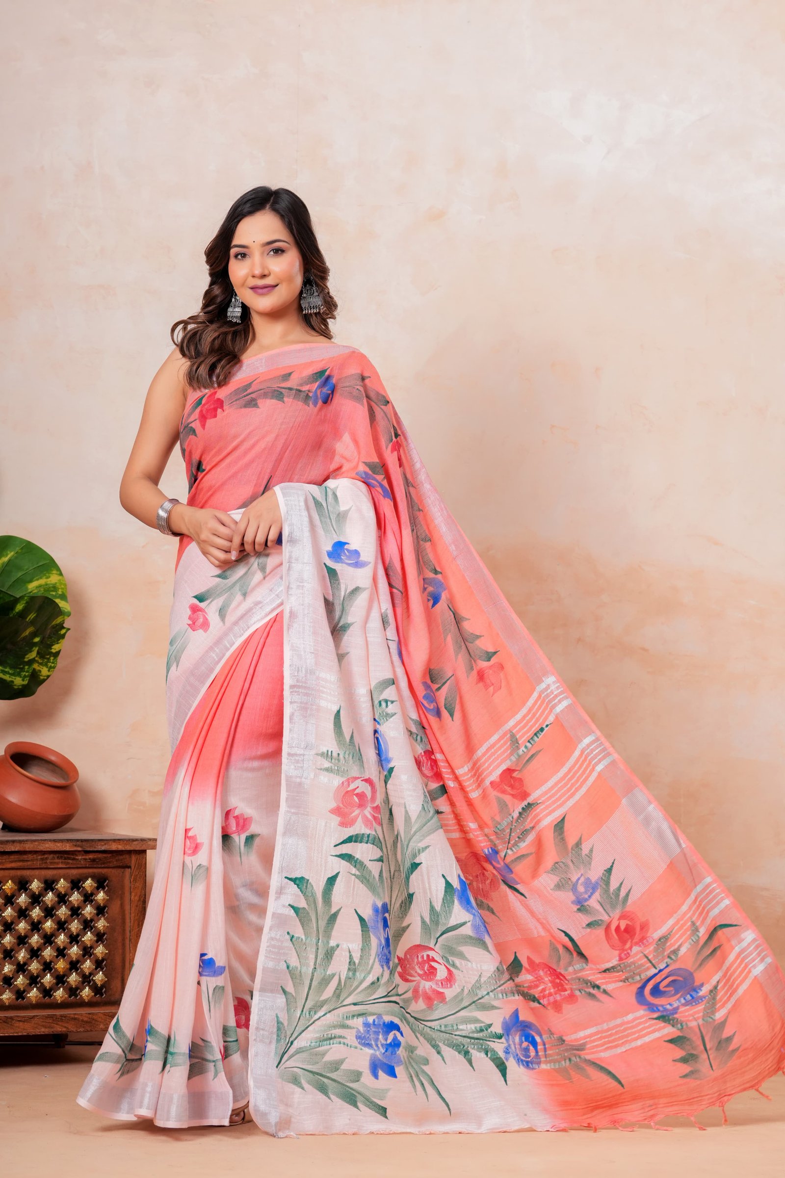 Cotton Linen Printed Saree
