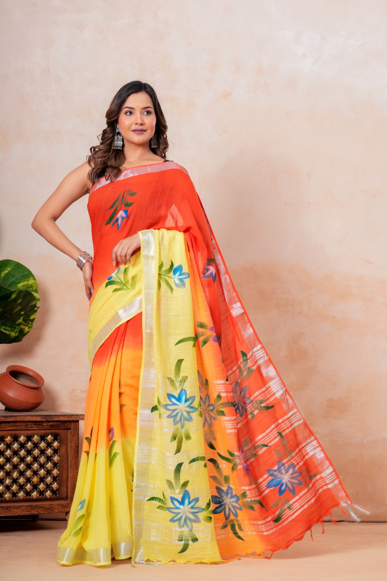 Cotton Linen Printed Saree