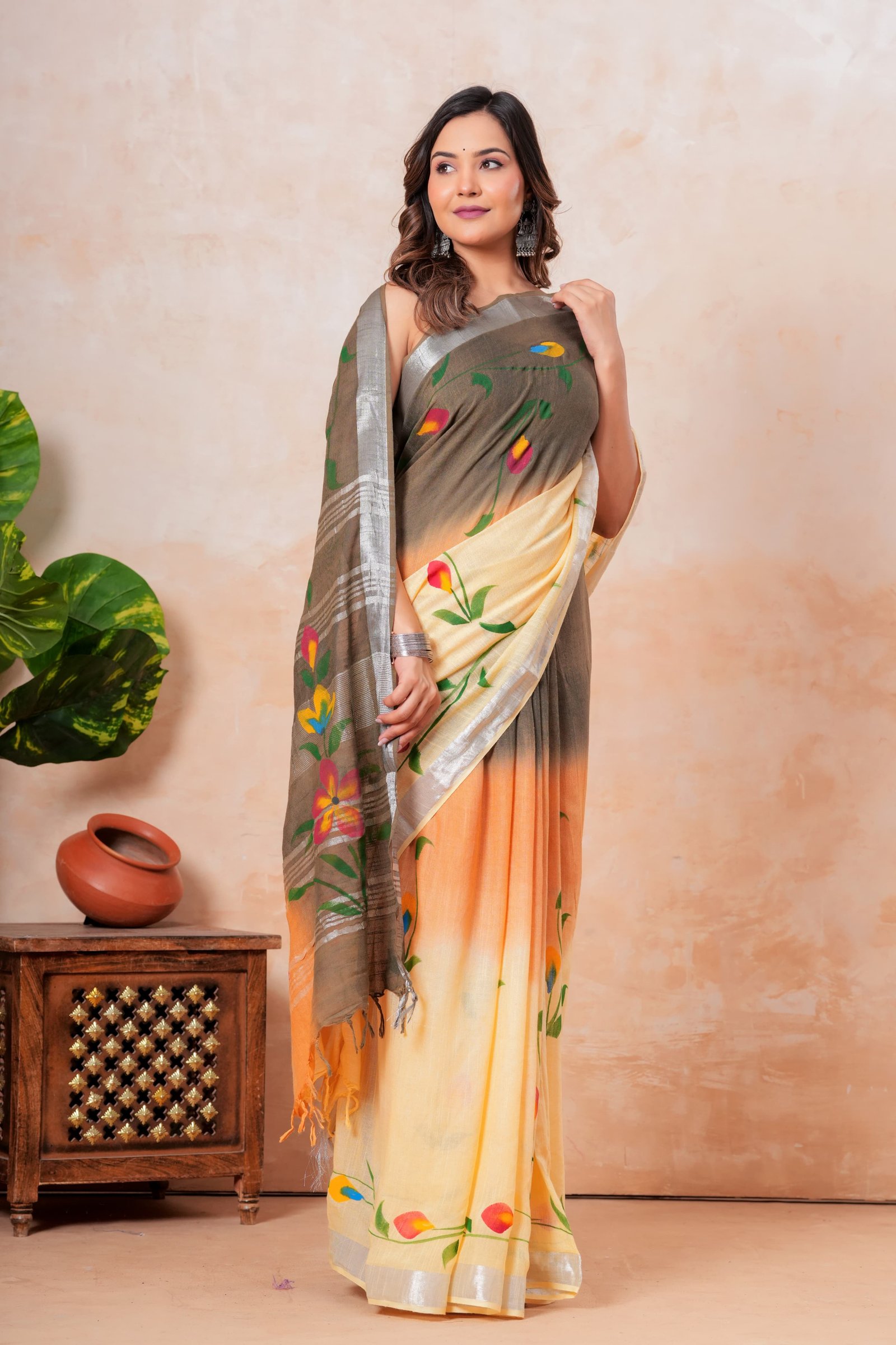 Cotton Linen Printed Saree