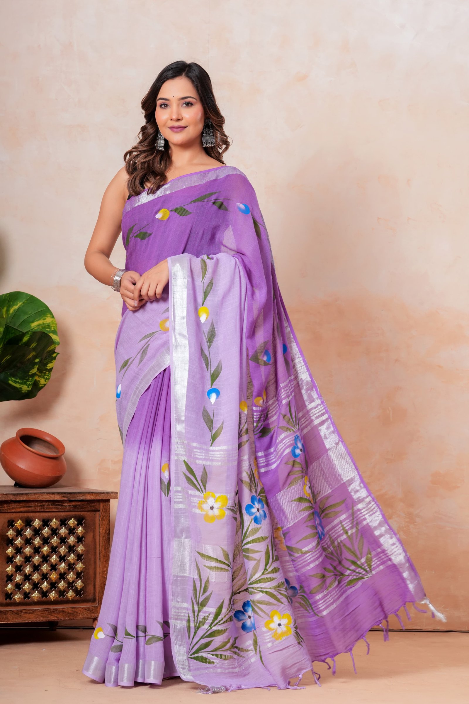 Cotton Linen Printed Saree