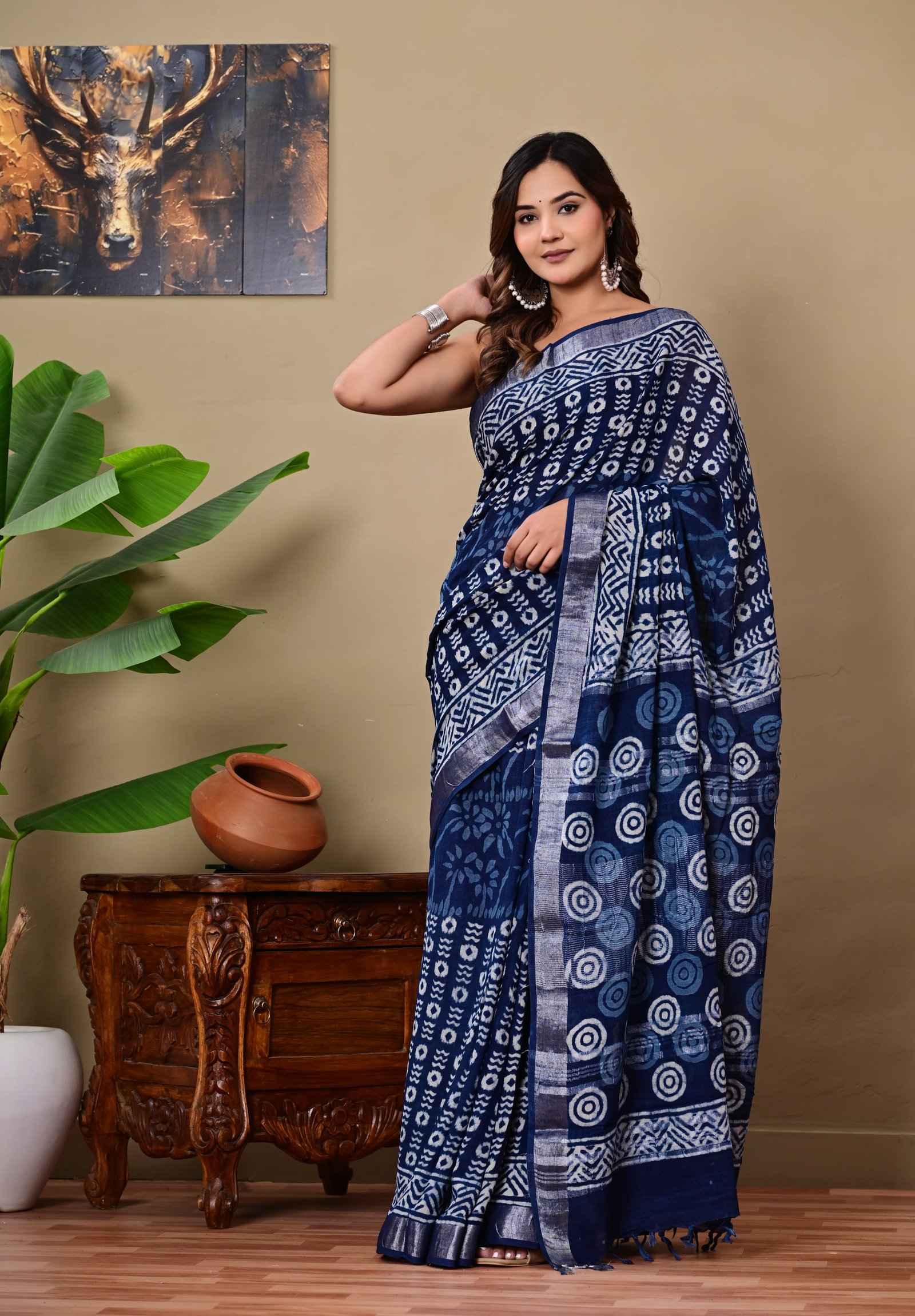 Cotton Linen Printed Saree