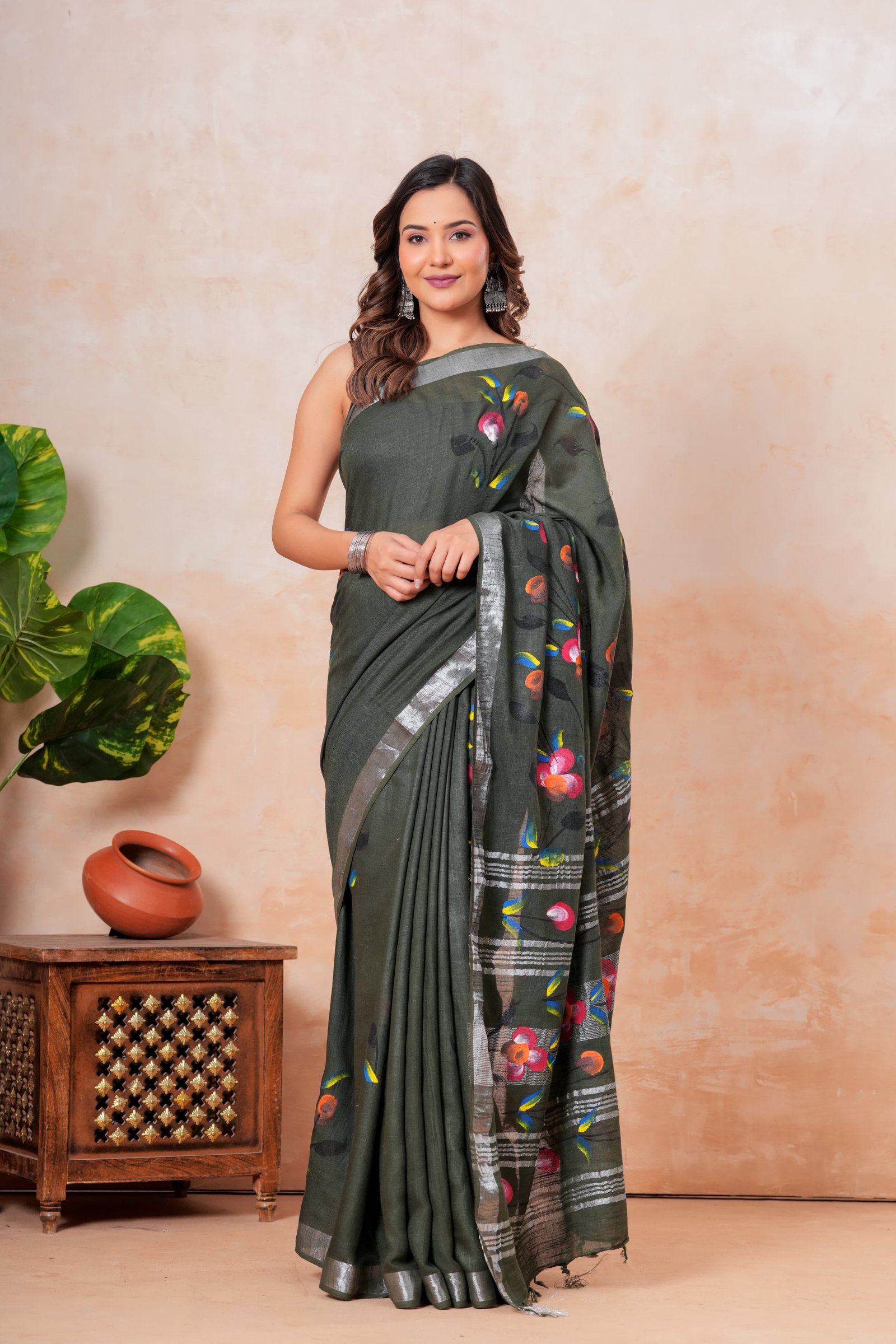 Cotton Linen Printed Saree