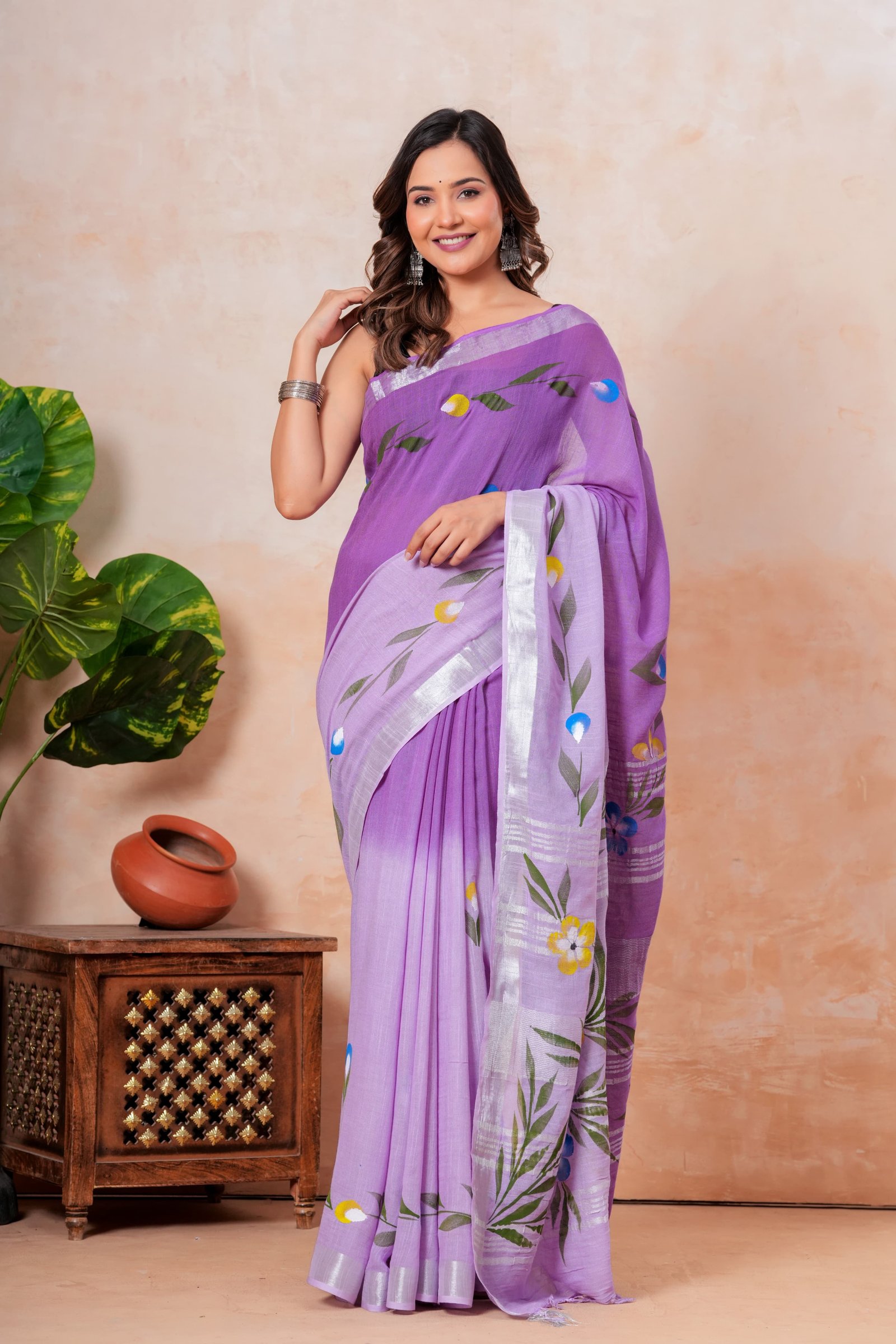 Cotton Linen Printed Saree