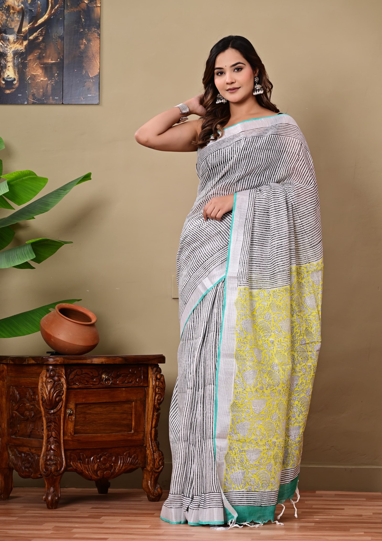 Cotton Linen Printed Saree