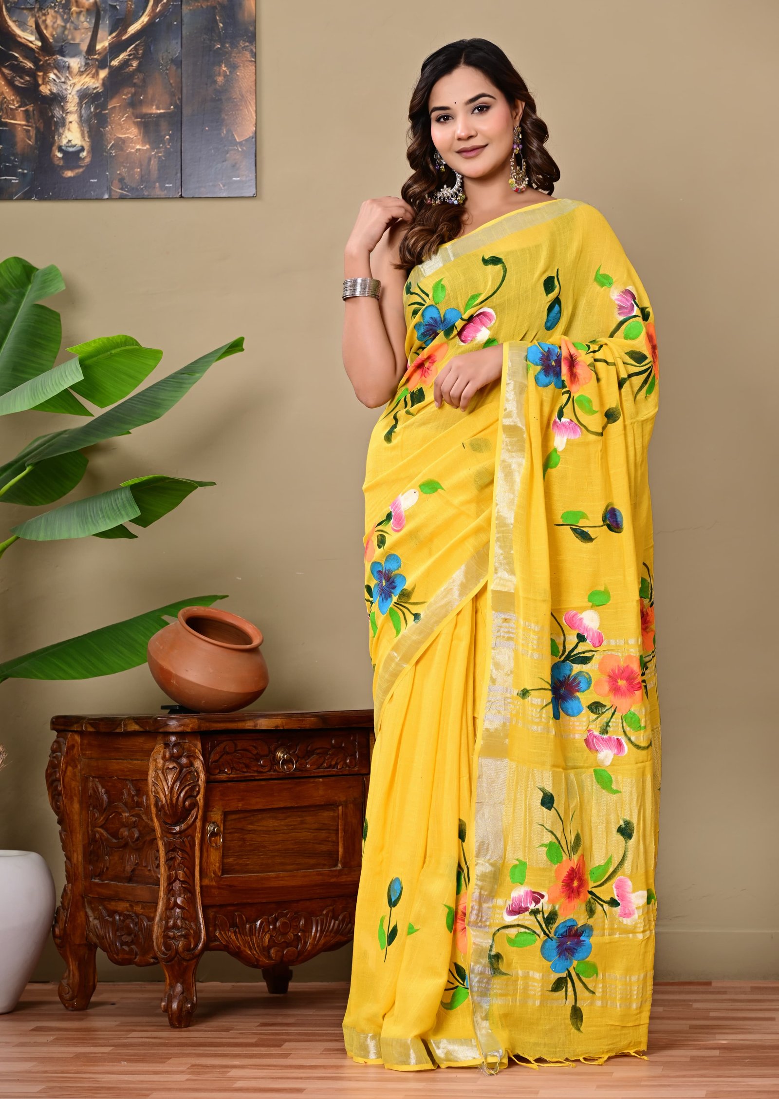 Cotton Linen Printed Saree