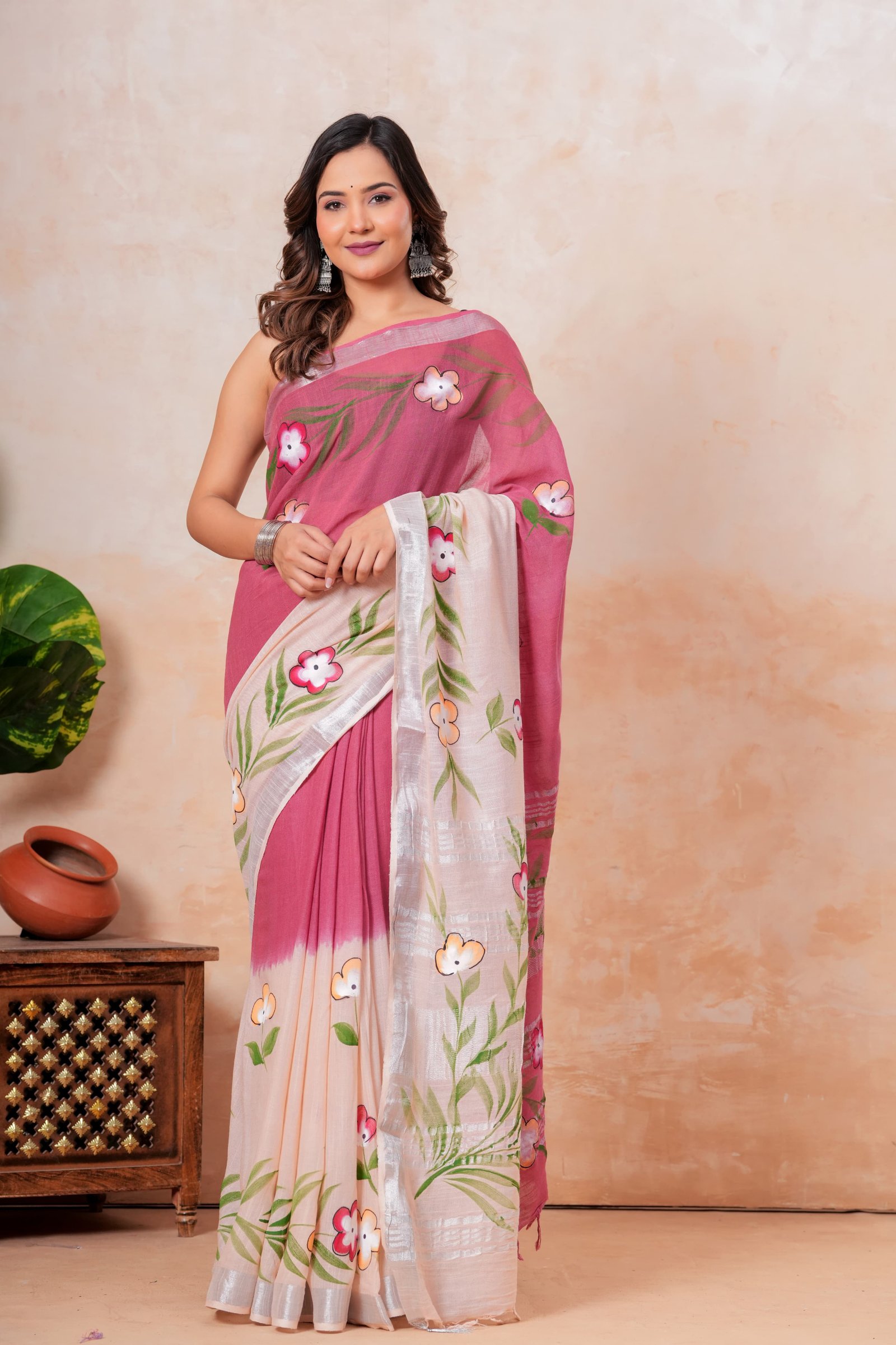 Cotton Linen Printed Saree