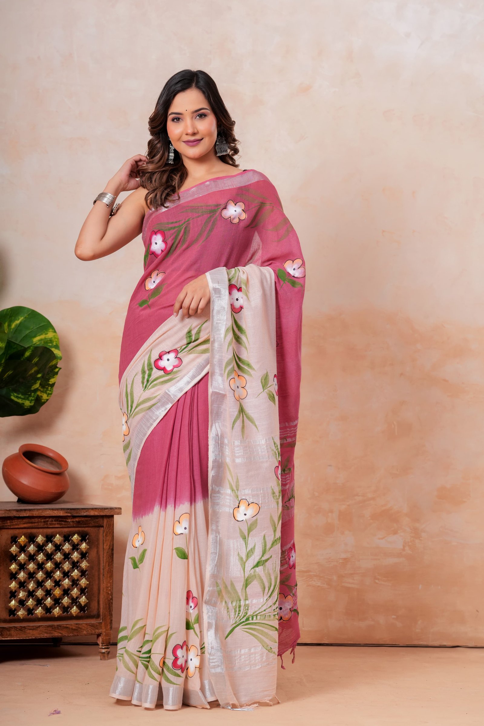 Cotton Linen Printed Saree